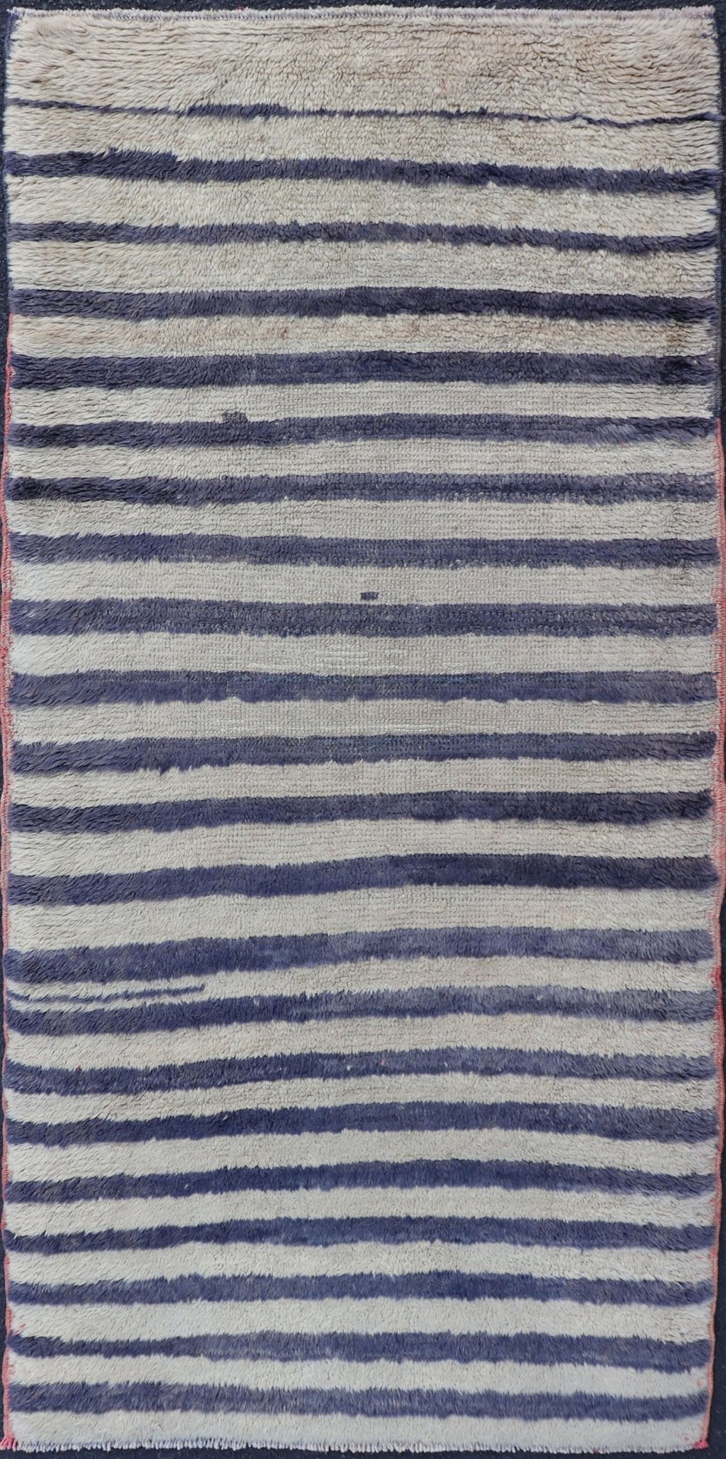 Turkish Angora Vintage Tulu Carpet with Stripe Pattern Light Taupe & Navy Blue. Vintage Tulu, Turkish Tulu. Vintage Turkish Tulu Carpet with light beige/Taupe and Navy Blue Stripe Pattern. Keivan Woven Arts / rug EN - 141520, country of origin / ... - Keivan Woven ArtsEN - 141520 - 6700Rug