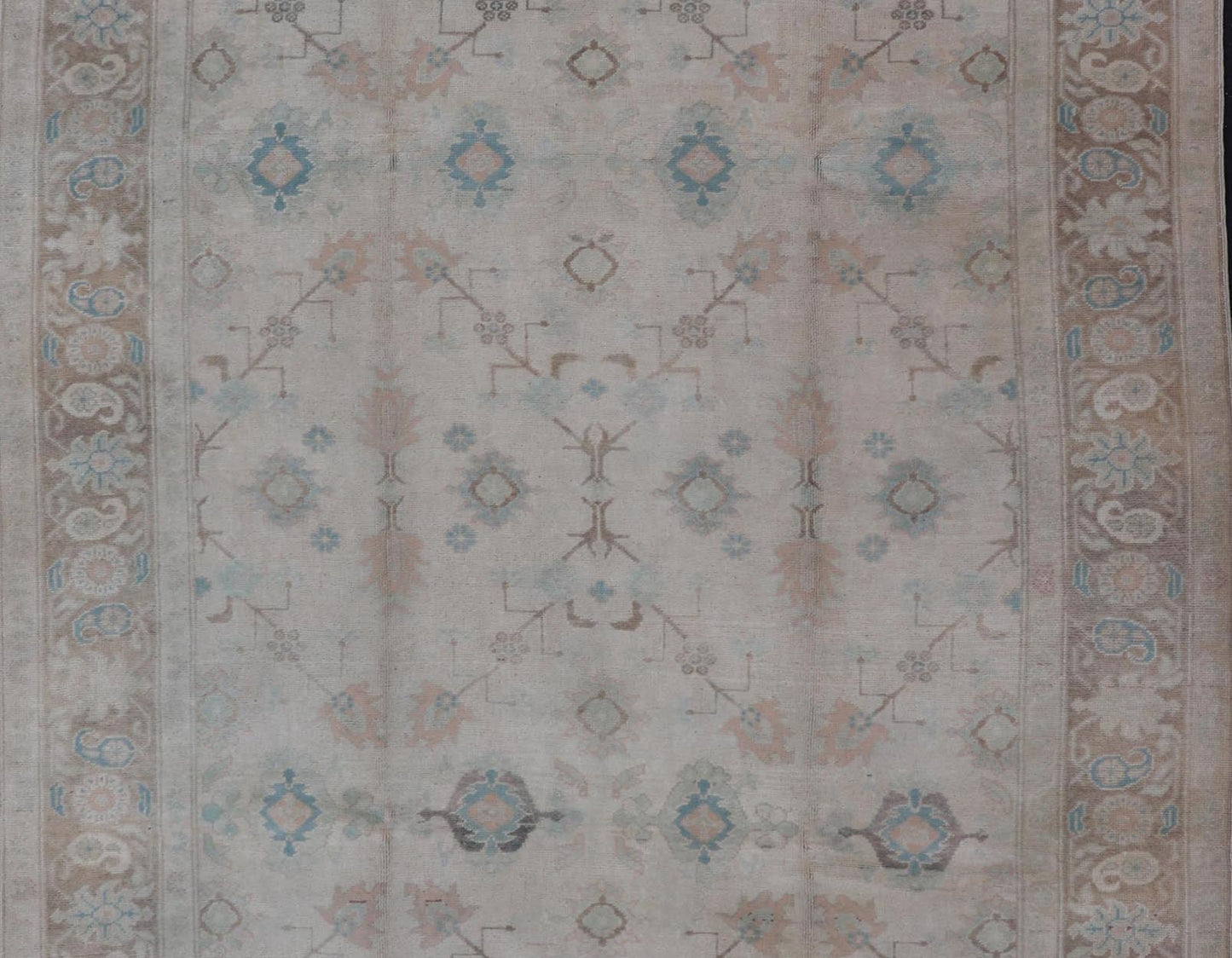 Vintage Turkish Floral Oushak Rug in Pale Gray, Brown and Blue. Country of Origin: Turkey; Type: Oushak; Design: Floral, Oushak Floral; Keivan Woven Arts: rug EN - 141684 Measures: 6'7 x 10'10 This vintage Turkish Oushak showcases very c... - Keivan Woven ArtsEN - 141684 - 6721Rug