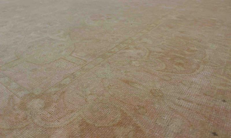 Soft Toned, Medallion Design Vintage Hand Knotted Turkish Sivas Rug in Green and Pink Ornate floral medallion vintage Turkish Sivas rug in light green, pink, tan and cream, Keivan Woven Arts / rug EN - 141690, country of origin / type: Turkey / Si... - Keivan Woven ArtsEN - 141690 - 6727Rug