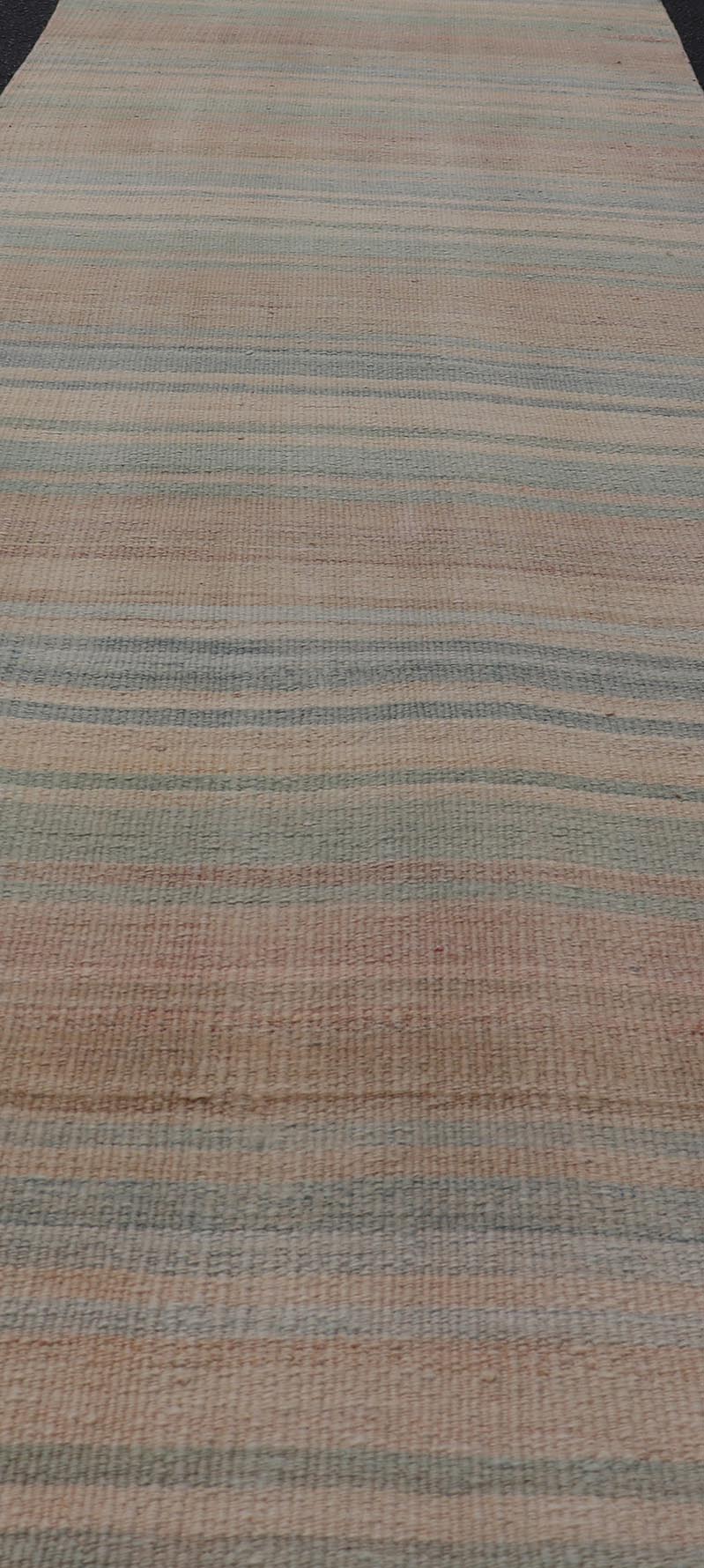 Vintage Turkish Kilim Runner with Subtle Stripes in Pastel Hues - Keivan Woven ArtsEN - 14185Rug