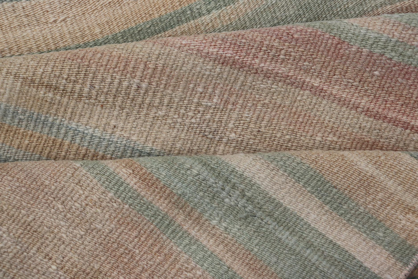 Vintage Turkish Kilim Runner with Subtle Stripes in Pastel Hues - Keivan Woven ArtsEN - 14185Rug