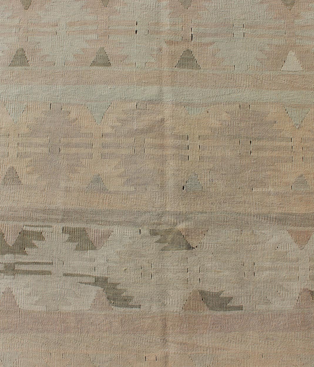 Vintage Turkish Kilim Runner With a Stripe Design in Muted Earthy Color Tones Vintage Turkish Kilim runner with a stripe and modern design in taupe, cream, brown, light blue, and light green Minimalist stripe design Kilim runner from Turkey, ... - Keivan Woven ArtsEN - 141994 - 10932Rug