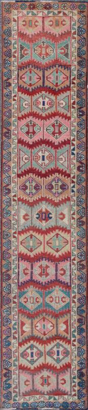 Unique and Colorful Turkish Oushak Runner with Intricate Geometric Pattern kwarugs This Turkish Oushak runner features repeating geometric motifs of varying size, shape, and color. The two borders are an extension of this colorful geometric them... - Keivan Woven ArtsEN - 142153 - 8329Rug