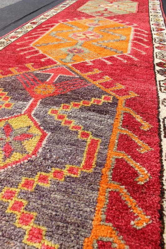 Vintage Turkish Oushak Runner with Bright and Colorful Medallion Design Measures: 2'10'' x 12'10''. This Oushak carpet from mid - 20th century Turkey features a stunning multi - medallion design rendered in geometric patterns enclosed within a re... - Keivan Woven ArtsEN - 142216 - 7727Rug