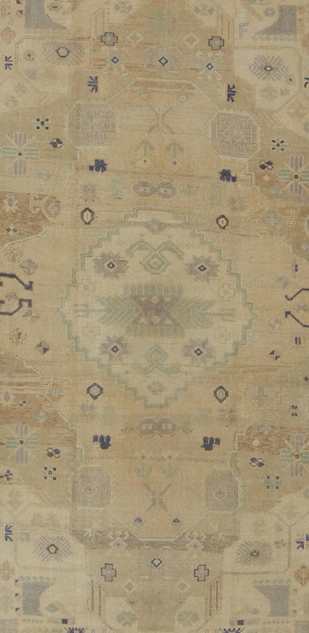 Vintage Turkish Oushak This stunning Turkish Oushak features an open, large - scale, geometric design on taupe and tan background with muted blues and a brown outlines. Measures: 5'6 x 9'3. - Keivan Woven ArtsEN - 142894 - 8074Rug