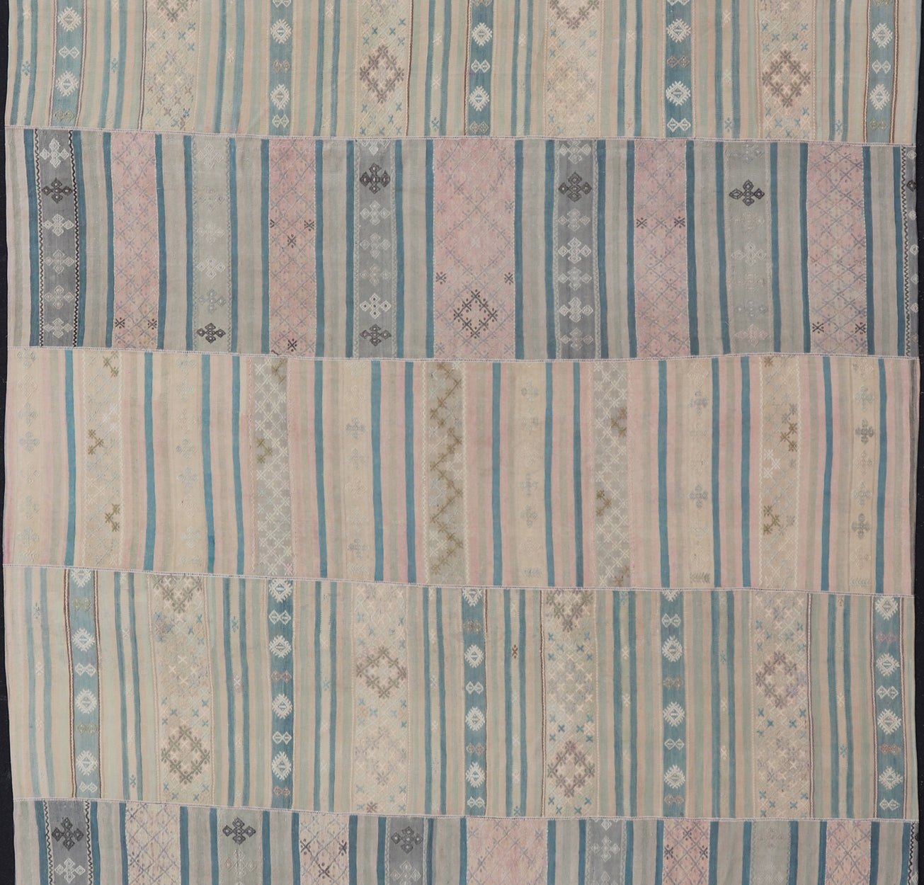 Large Vintage Paneled Kilim Flat - Weave in Blue, Pink, Taupe, Gray, Light brown, Keivan Woven Arts /rug / EN - 14433, country of origin / type: Turkey / Kilim 1950s Measures: 11'5 x 17'0 Large Vintage Hand Woven neutral paneled Kilim flat - weave. Th... - Keivan Woven ArtsEN - 14433 - 23959Rug