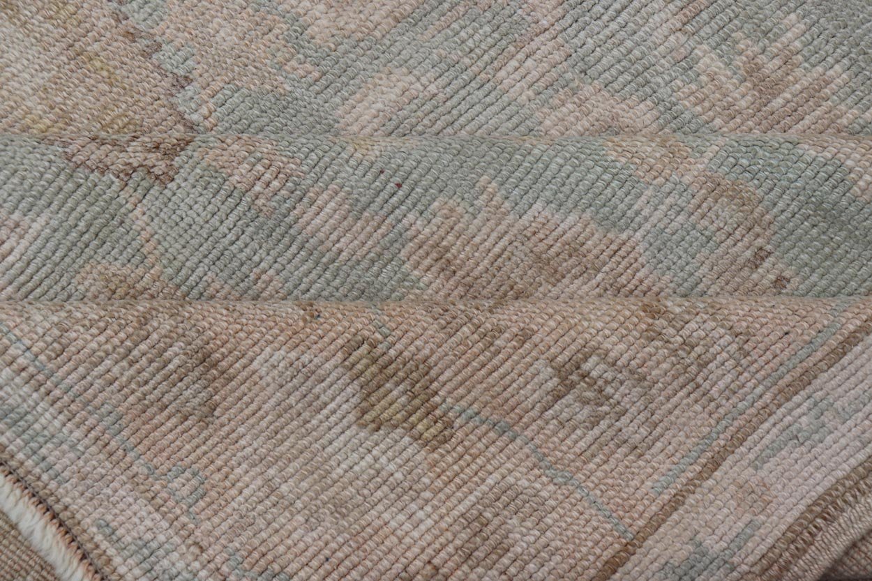 Light Colored Turkish Vintage Oushak Rug with All - Over Design in Light Green. Country of Origin: Turkey; Type: Oushak; Design: Medallion, Floral Medallion, All - Over, Floral; Keivan Woven Arts; rug EN - 14475; Light and Muted Colored Turkish Vintage Ousha... - Keivan Woven ArtsEN - 14475 - 23756Rug