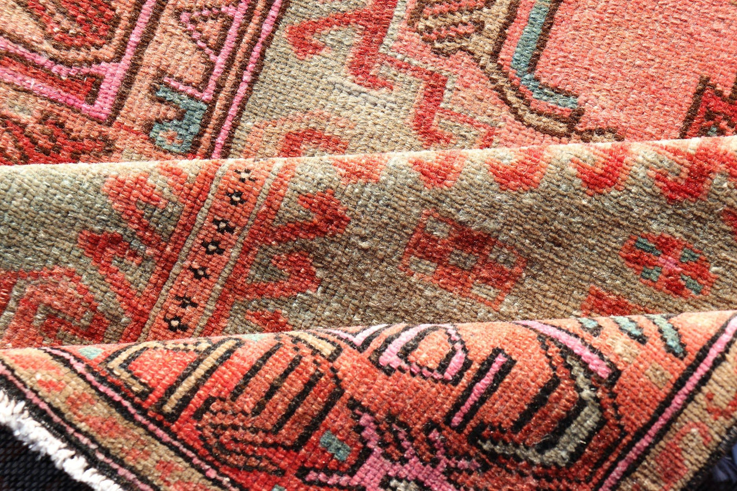 Measures: 3'1 x 6'4 Antique Persian Hamadan Rug with Colorful Geometric Medallion's With Light Green Keivan Woven Arts / rug EN - 14482, country of origin / type: Iran / Hamadan, circa 1930. This antique Persian Hamadan rug (circa early 20th ce... - Keivan Woven ArtsEN - 14482 - 22596Rug
