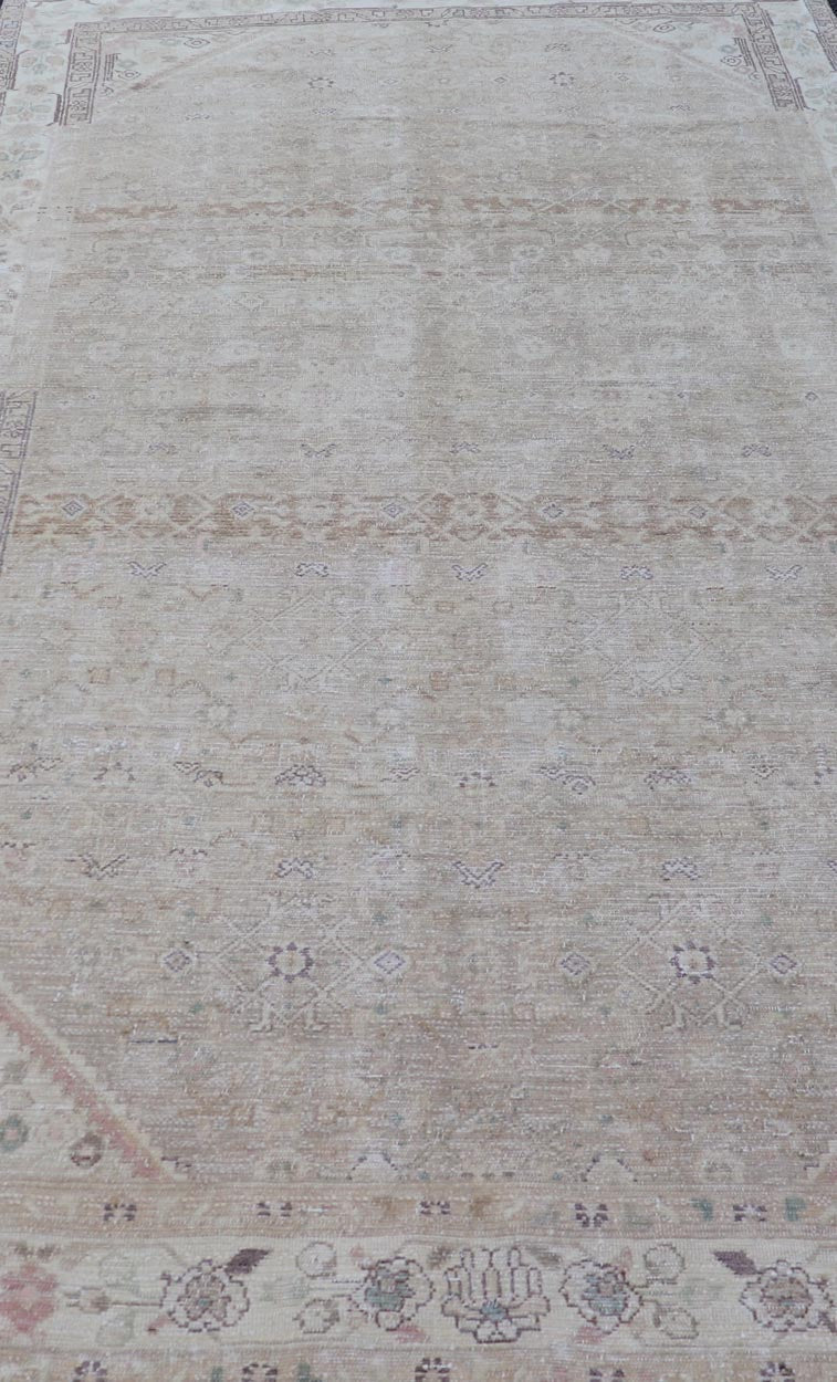Measures: 5'4 x 10'1 Persian Hamedan Vintage Gallery Rug with Sub - Geometric Design Earth Tones. Keivan Woven Arts / rug EN - 14503, country of origin / type: Iran / Hamedan, circa 1940 This beautiful Hamedan gallery runner from Persia features... - Keivan Woven ArtsEN - 14503 - 18673Rug