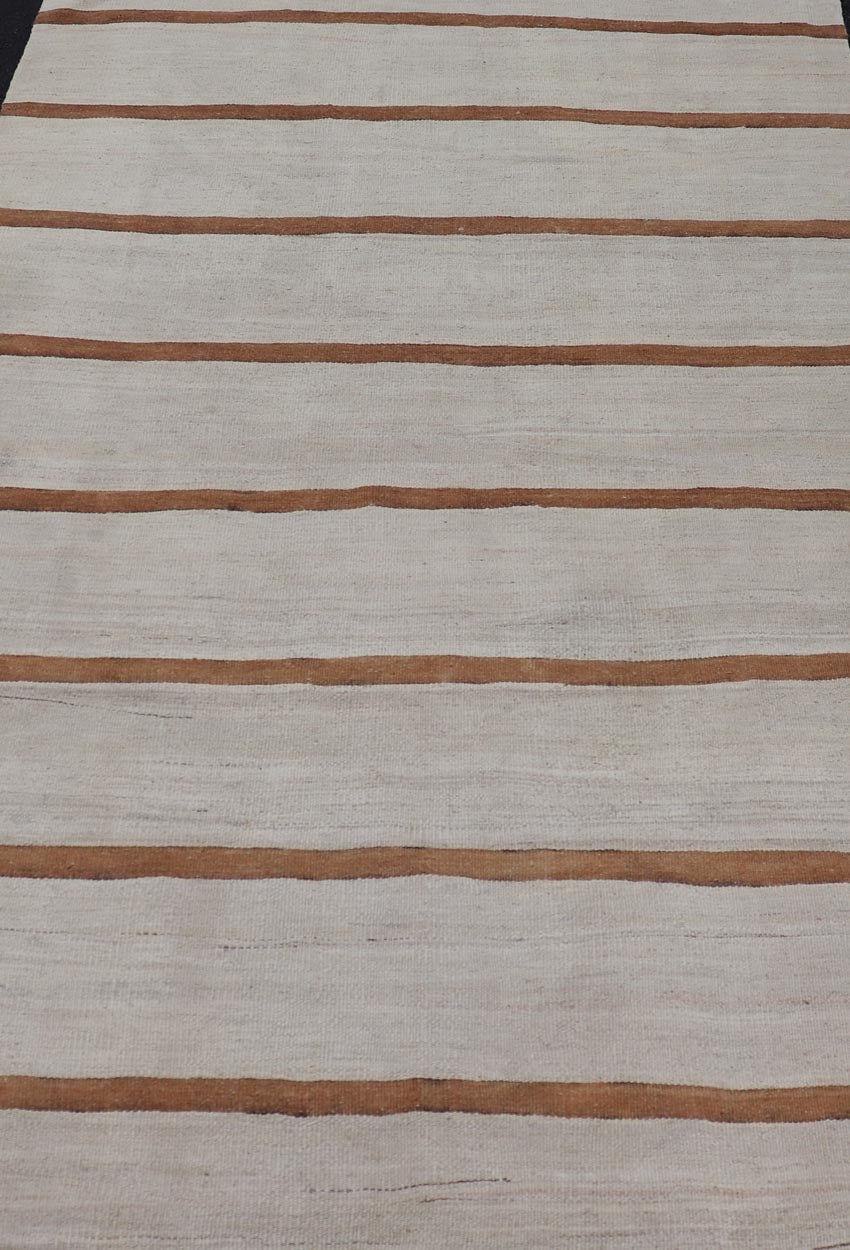 Vintage Turkish Flat - Weave Muted Colored Kilim in ivory, Brown and Light Tan. Minimalist design Kilim from Turkey, rug EN - 14585, country of origin / type: Turkey / Kilim, circa 1950 Measures: 4'8 x 7'8 This vintage flat - woven Kilim features ... - Keivan Woven ArtsEN - 14585 - 23965Rug