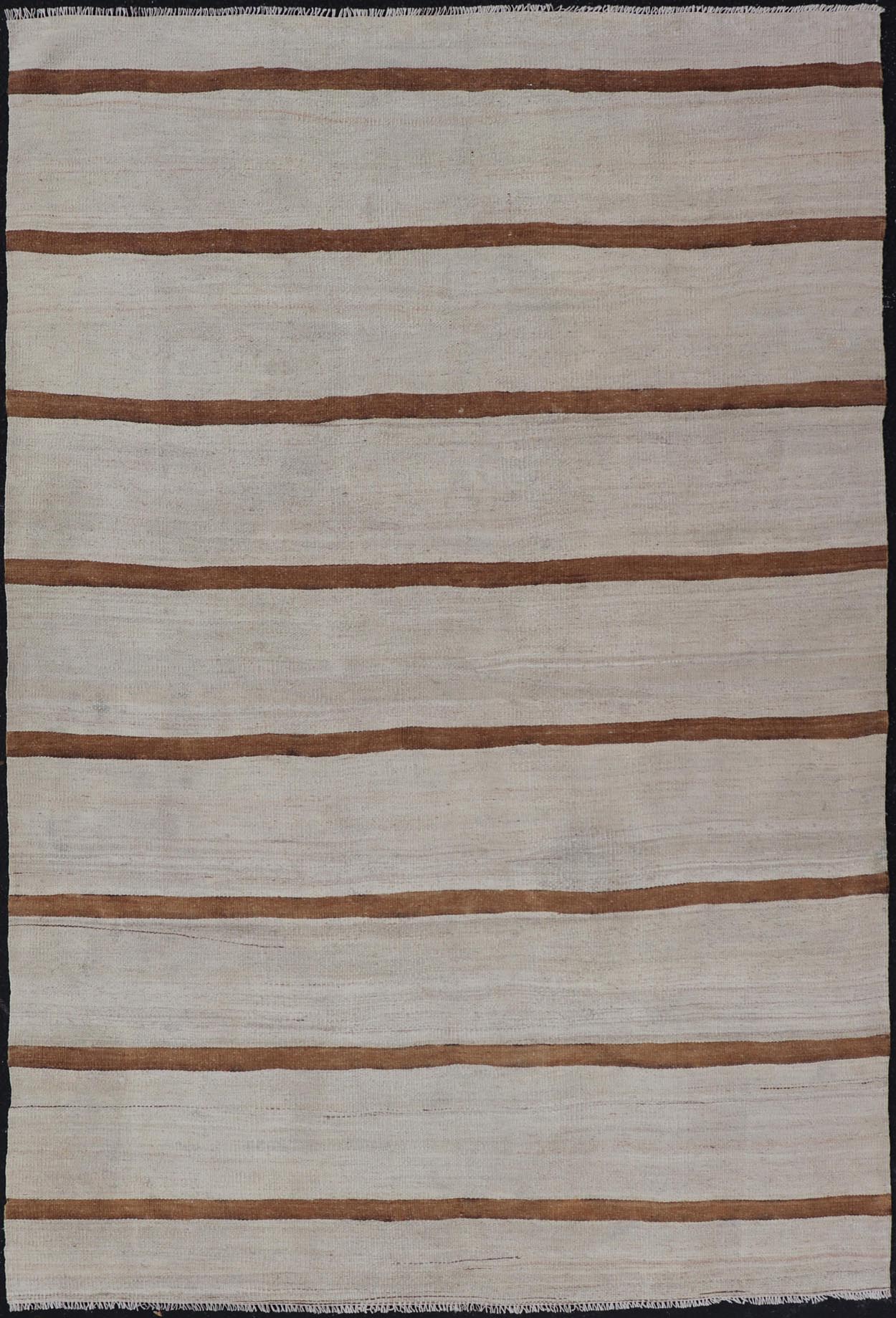 Vintage Turkish Flat - Weave Muted Colored Kilim in ivory, Brown and Light Tan. Minimalist design Kilim from Turkey, rug EN - 14585, country of origin / type: Turkey / Kilim, circa 1950 Measures: 4'8 x 7'8 This vintage flat - woven Kilim features ... - Keivan Woven ArtsEN - 14585 - 23965Rug
