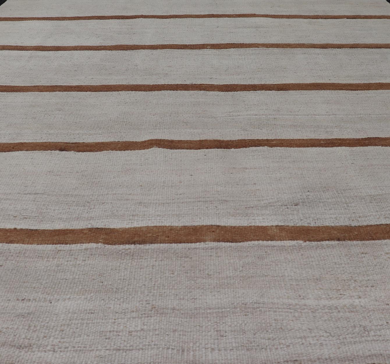 Vintage Turkish Flat - Weave Muted Colored Kilim in ivory, Brown and Light Tan. Minimalist design Kilim from Turkey, rug EN - 14585, country of origin / type: Turkey / Kilim, circa 1950 Measures: 4'8 x 7'8 This vintage flat - woven Kilim features ... - Keivan Woven ArtsEN - 14585 - 23965Rug