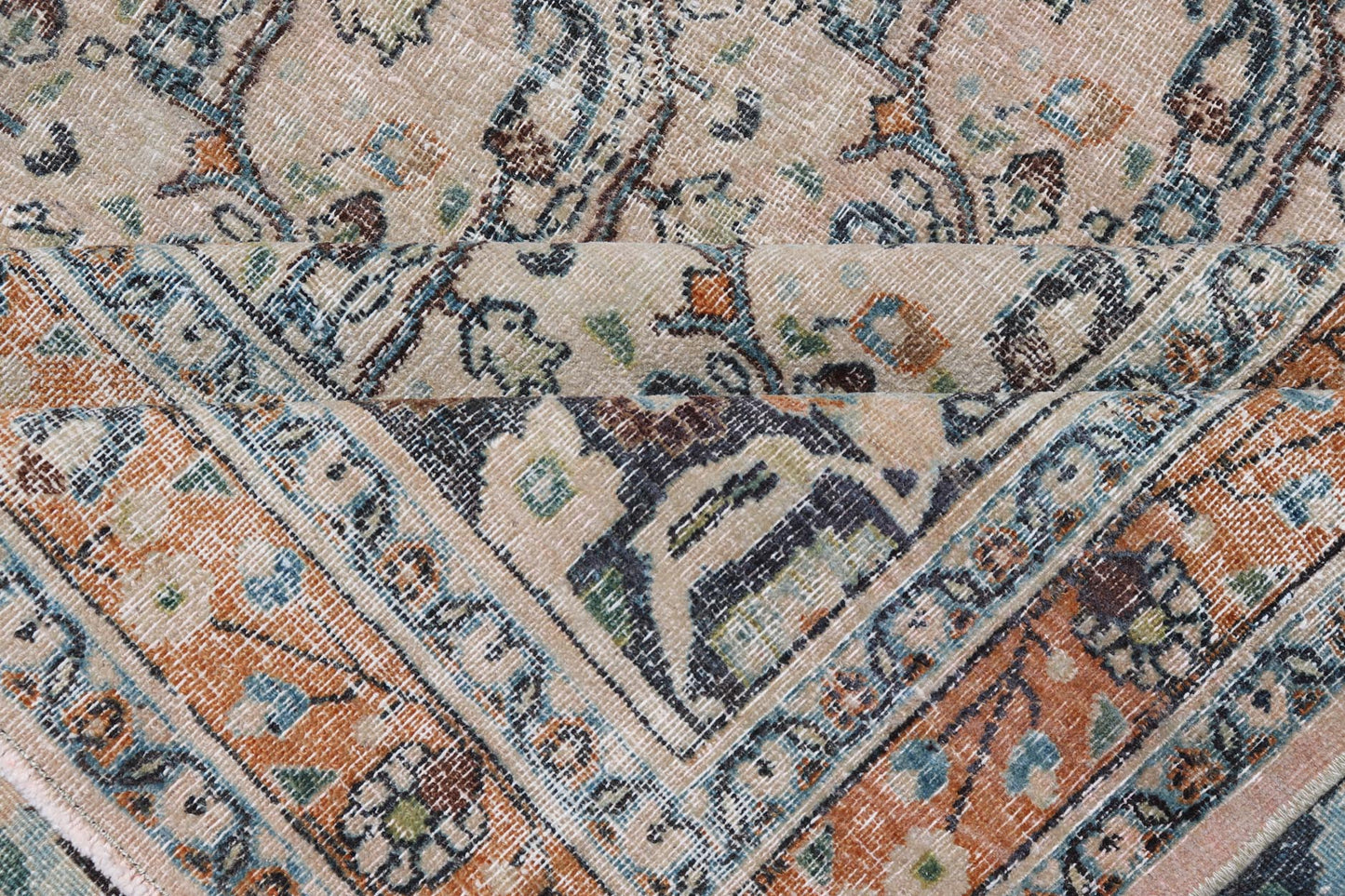 Antique Persian Khorassan Rug with Paisley's In Sub - Geometric Design with Blue. Keivan Woven Arts rug/EN - 14725, origin/ Iran / Khorassan. Measures: 8'0 x 10'10 This spectacular antique finely woven distressed Persian Khorasan from early 20th ce... - Keivan Woven ArtsEN - 14725 - 24754Rug