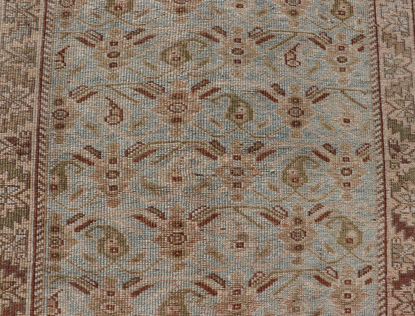 Measures: 3'8 x 4'10 Fine Persian Antique Afshar Rug in Green, Browns, and Blue Tribal Carpet. Keivan Woven Arts/ Rug/EN - 14884, Antique Afshar Early 20th Century rich symbolism, and fine intricacy contribute to the marvelous beauty of this ... - Keivan Woven ArtsEN - 14884 - 22974Rug