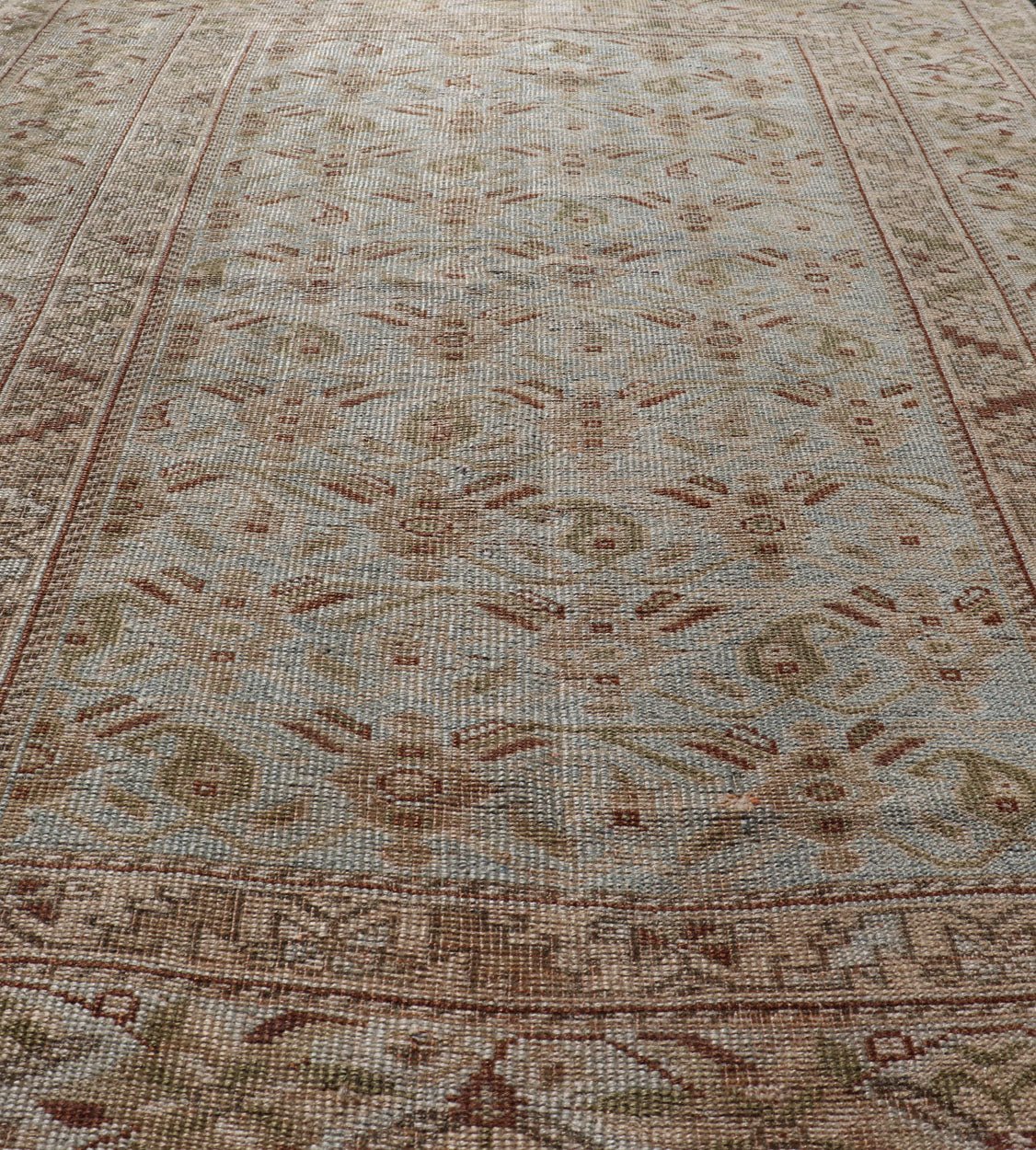 Measures: 3'8 x 4'10 Fine Persian Antique Afshar Rug in Green, Browns, and Blue Tribal Carpet. Keivan Woven Arts/ Rug/EN - 14884, Antique Afshar Early 20th Century rich symbolism, and fine intricacy contribute to the marvelous beauty of this ... - Keivan Woven ArtsEN - 14884 - 22974Rug