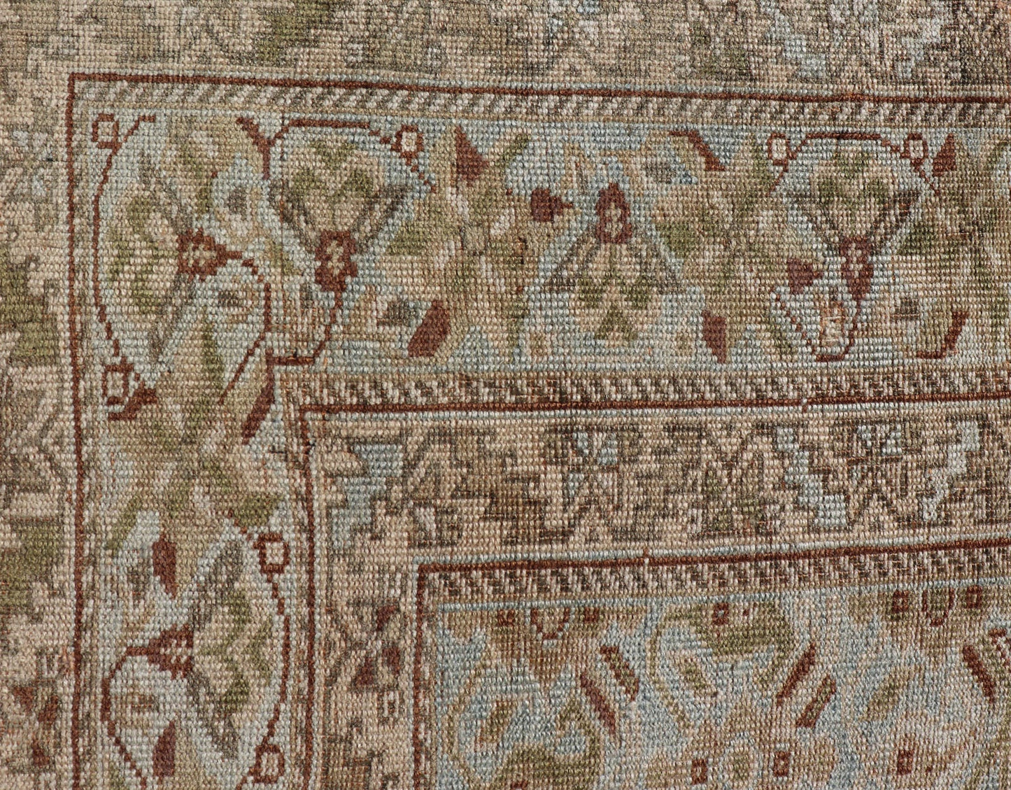 Measures: 3'8 x 4'10 Fine Persian Antique Afshar Rug in Green, Browns, and Blue Tribal Carpet. Keivan Woven Arts/ Rug/EN - 14884, Antique Afshar Early 20th Century rich symbolism, and fine intricacy contribute to the marvelous beauty of this ... - Keivan Woven ArtsEN - 14884 - 22974Rug