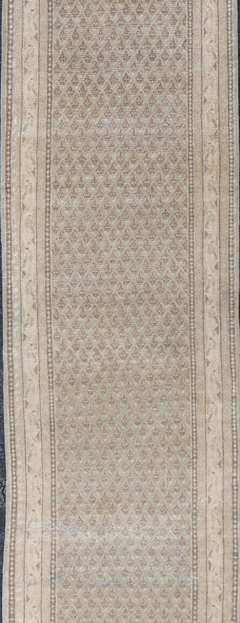 Long & Narrow Vintage Tabriz Runner with Taupe, Soft Blue - Gray, and Light Brown. Keivan Woven Arts / rug/ EN - 14890, Vintage Tabriz runner, mid - 20th century. Measures: 2'6 x 13'5 Persian Tabriz runner with a sophisticated design features a u... - Keivan Woven ArtsEN - 14890 - 23583