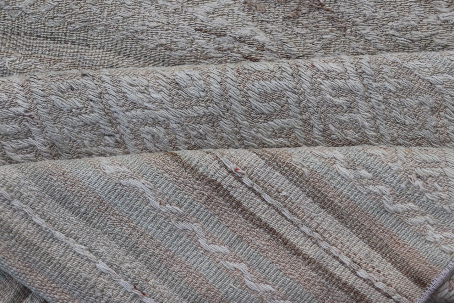 Vintage Turkish Tribal Kilim Runner with Soft Neutral Tones and Geometric Patterns - Keivan Woven ArtsEN - 14951Rug