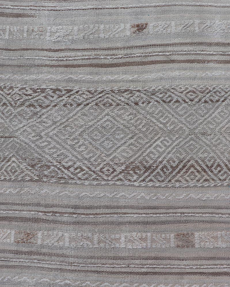 Vintage Turkish Tribal Kilim Runner with Soft Neutral Tones and Geometric Patterns - Keivan Woven ArtsEN - 14951Rug