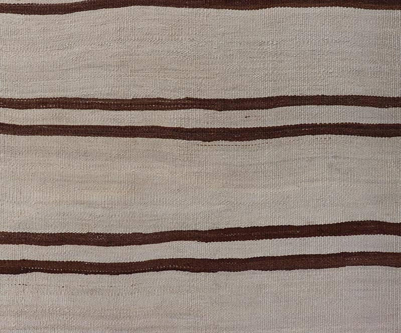 Minimalist Design Vintage Turkish Kilim Runner with Ivory, Brown and Off White. Keivan Woven Arts / rug EN - 14955, country of origin / type: Turkey / Kilim, circa 1950 Measures: 3'2 x 11'6 This vintage striped design Kilim from Turkey rendered in ... - Keivan Woven ArtsEN - 14955 - 24007Rug