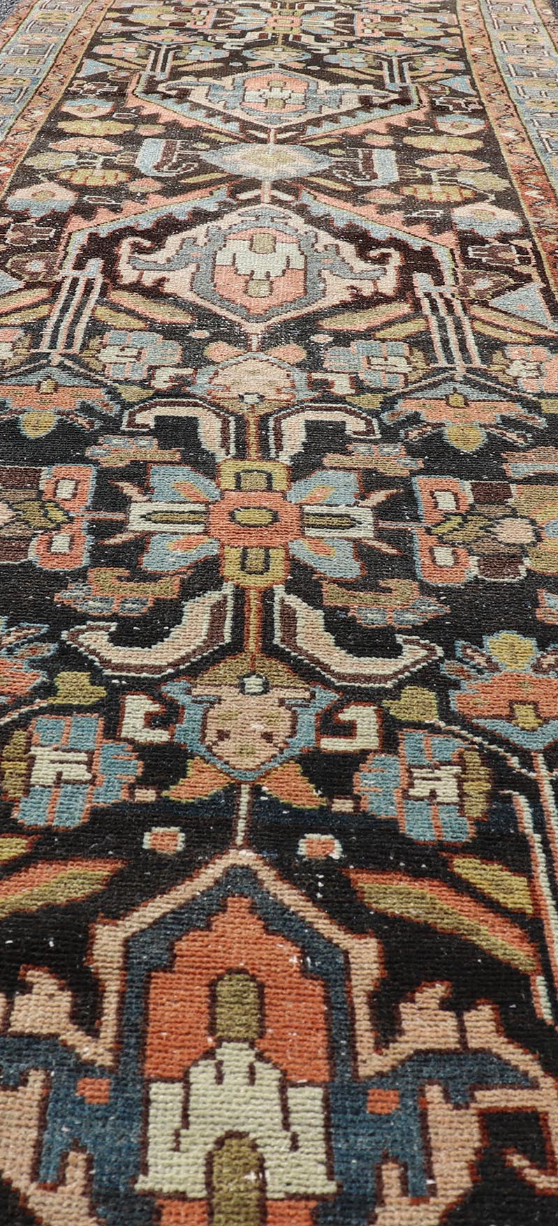 Measures: 2'6 x 9'4 Antique Persian Keivan Woven Arts Hamedan Runner With Tribal Motifs in Pastel Colors. Keivan Woven Arts / rug EN - 15119, country of origin / type: Iran / Hamadan, circa 1910 This antique Persian hamadan runner, from wester... - Keivan Woven ArtsEN - 15119 - 21865Rug