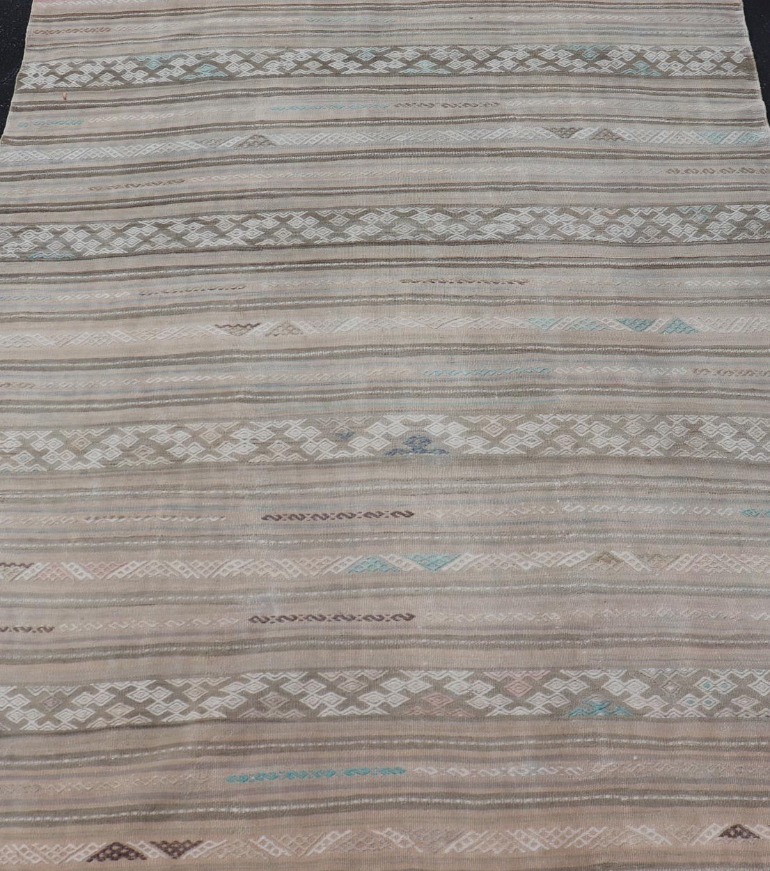 Striped Flat - Weave Turkish Vintage Kilim with Geometric Designs and Stripes. Keivan Woven Arts / rug EN - 15162 country of origin / type: Turkey / Kilim, circa mid - 20th Century. Measures: 5'5 x 6'8 This flat - woven Kilim from Turkey features an ent... - Keivan Woven ArtsEN - 15162 - 23486Rug