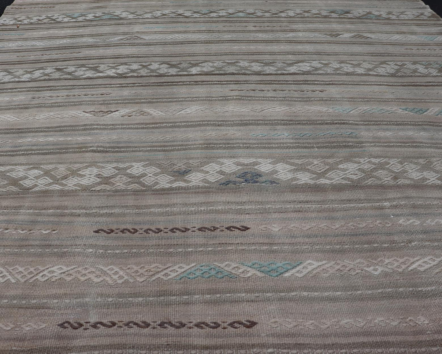 Striped Flat - Weave Turkish Vintage Kilim with Geometric Designs and Stripes. Keivan Woven Arts / rug EN - 15162 country of origin / type: Turkey / Kilim, circa mid - 20th Century. Measures: 5'5 x 6'8 This flat - woven Kilim from Turkey features an ent... - Keivan Woven ArtsEN - 15162 - 23486Rug