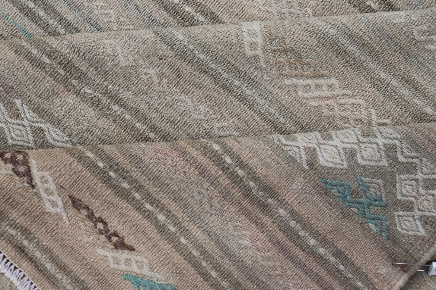 Striped Flat - Weave Turkish Vintage Kilim with Geometric Designs and Stripes. Keivan Woven Arts / rug EN - 15162 country of origin / type: Turkey / Kilim, circa mid - 20th Century. Measures: 5'5 x 6'8 This flat - woven Kilim from Turkey features an ent... - Keivan Woven ArtsEN - 15162 - 23486Rug