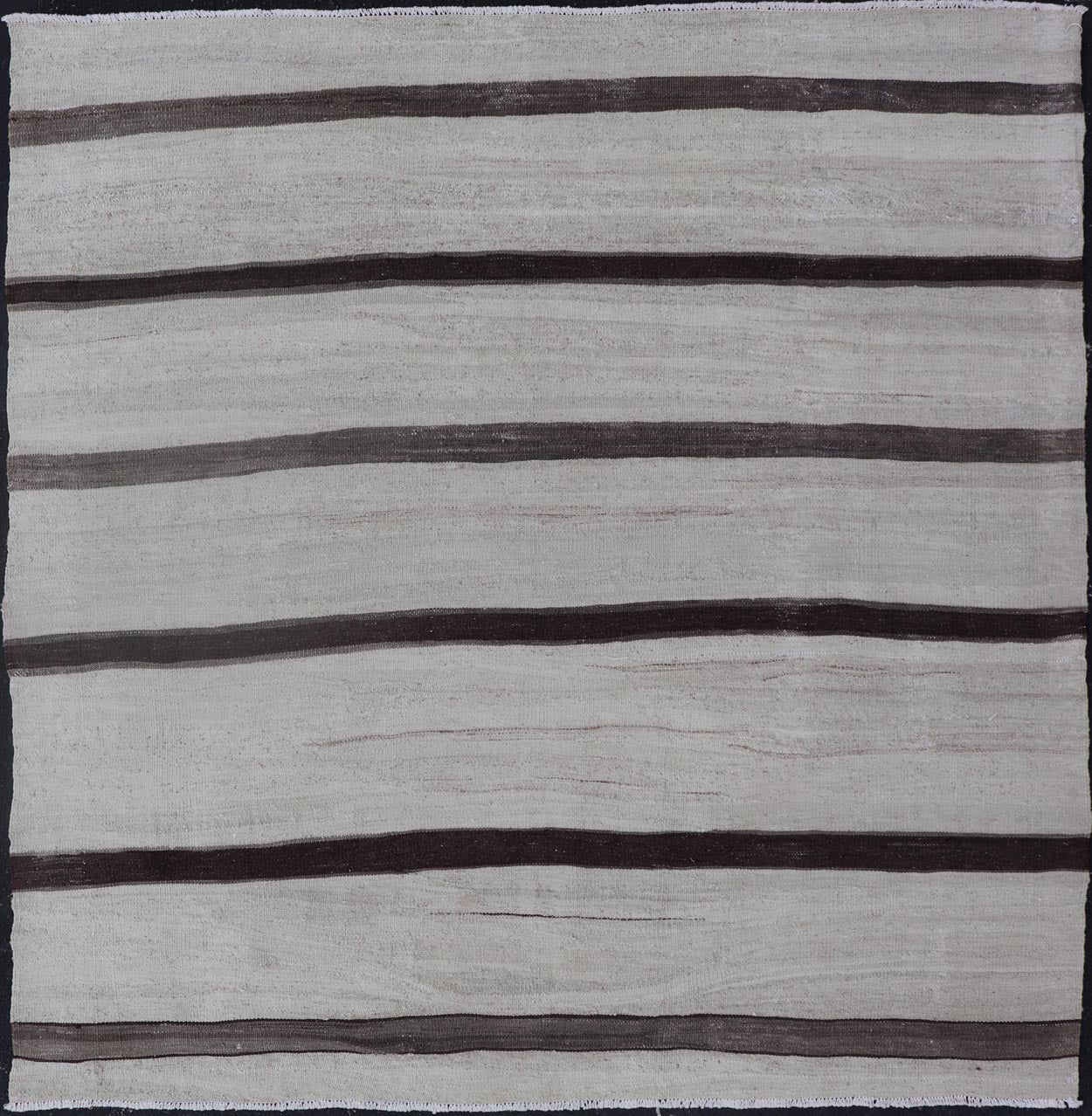 Vintage Flat Weave Turkish Kilim with Stripes in Ivory and Brown. Keivan Woven Arts / rug EN - 15165, country of origin / type: Turkey / Kilim, circa Mid - 20th Century. Measures: 4'6 x 4'10 This vintage flat - woven Kilim features a minimalist design... - Keivan Woven ArtsEN - 15165 - 23797Rug