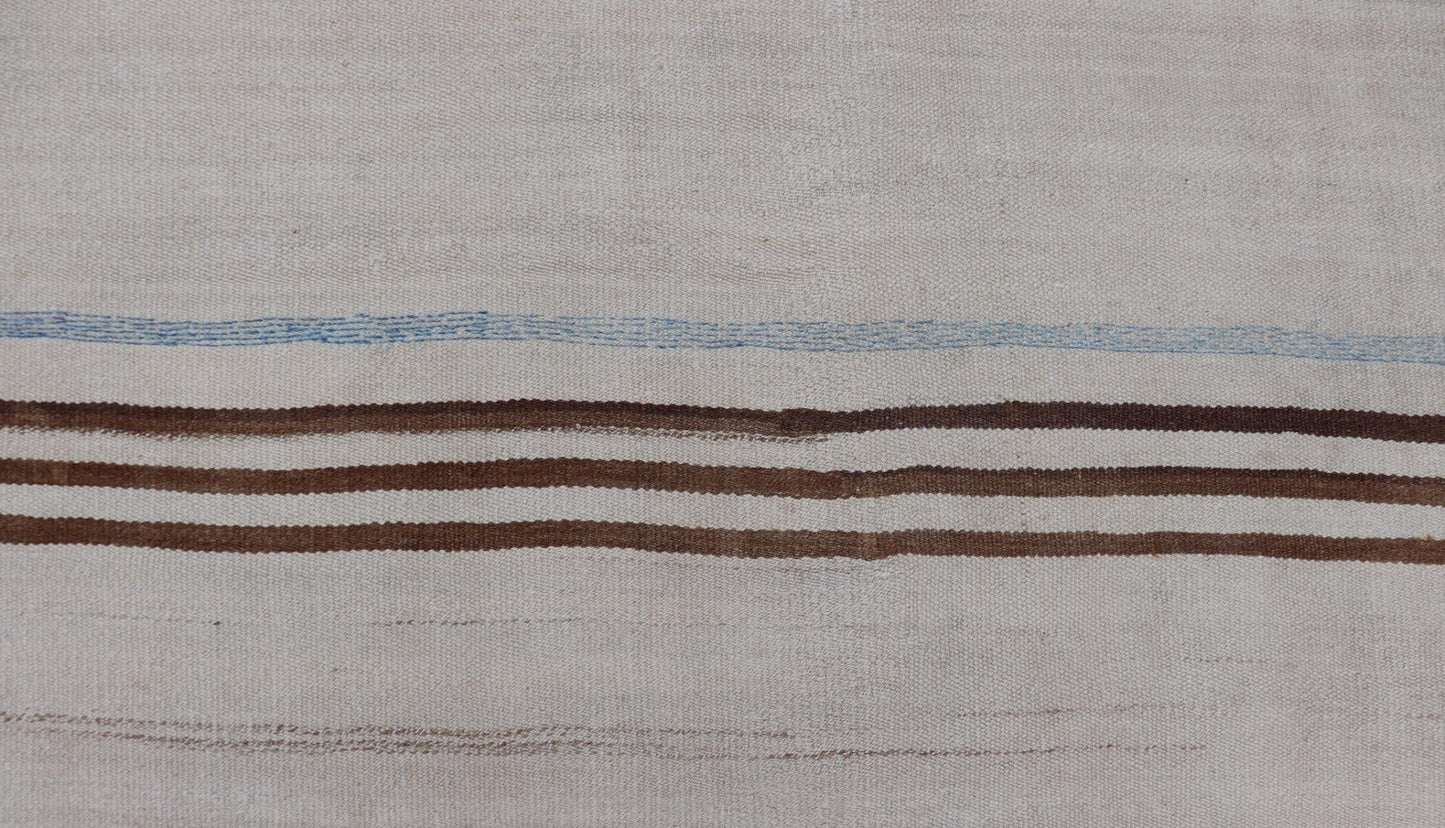 Vintage Kilim With Subtle Striped Patterns in Earthy Tones - Keivan Woven ArtsEN - 15167