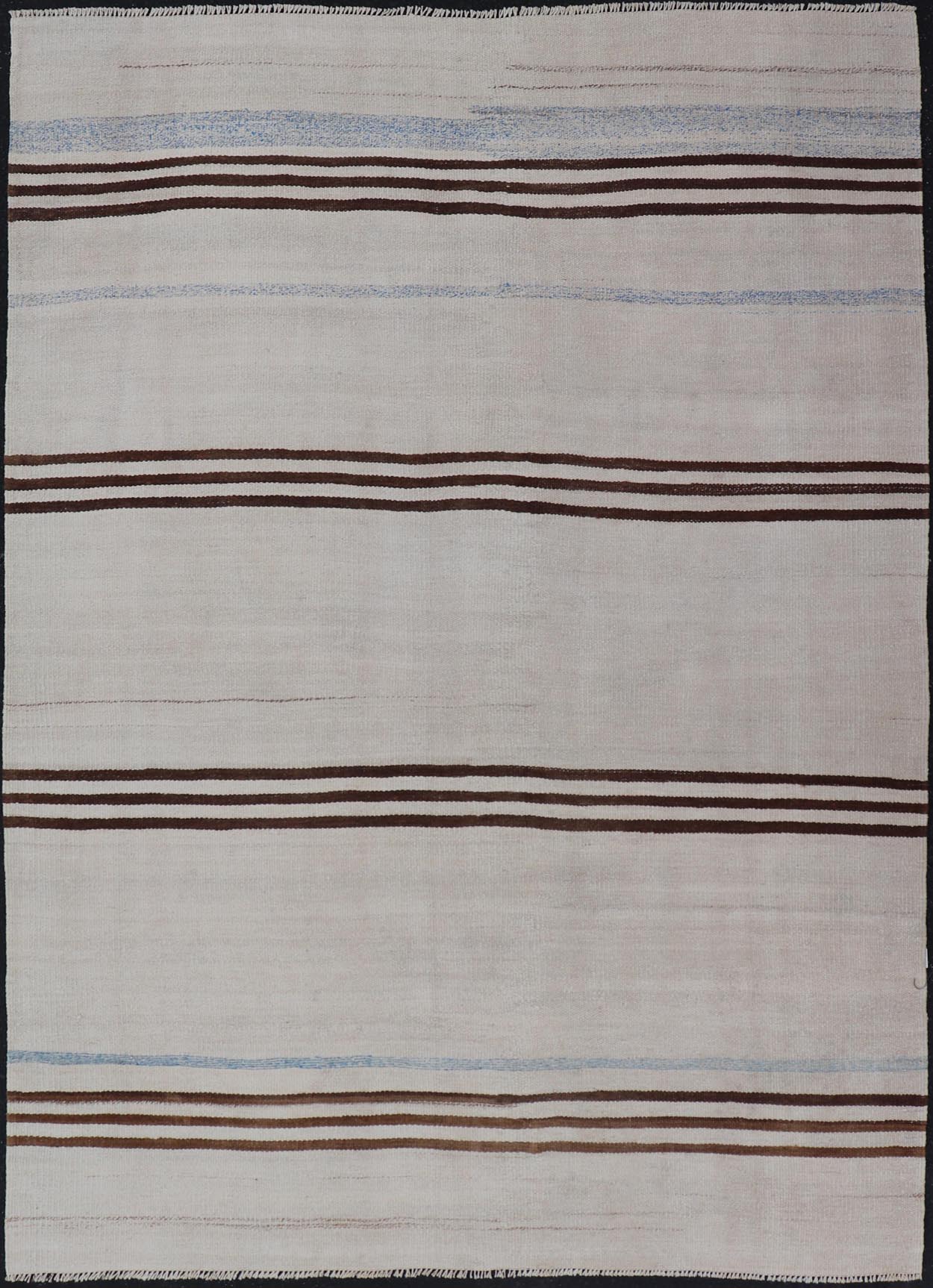 Vintage Kilim With Subtle Striped Patterns in Earthy Tones - Keivan Woven ArtsEN - 15167