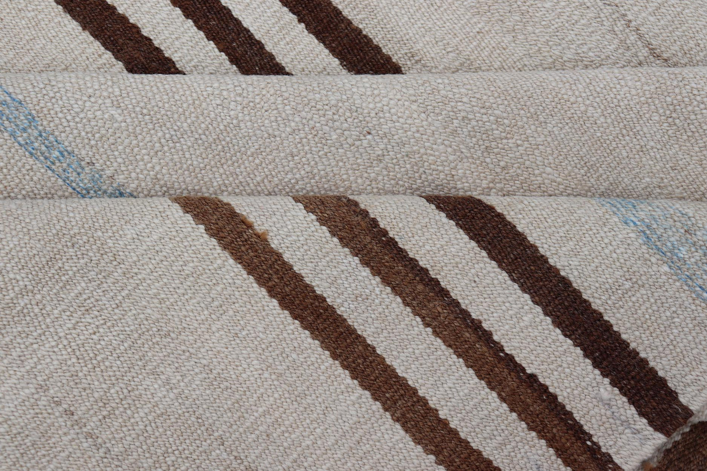 Vintage Kilim With Subtle Striped Patterns in Earthy Tones - Keivan Woven ArtsEN - 15167