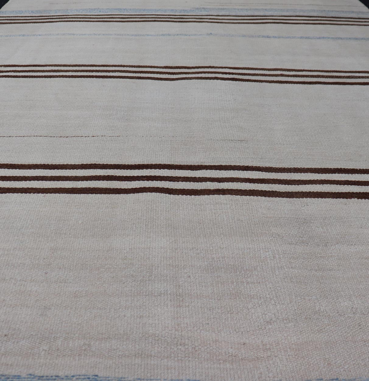 Vintage Kilim With Subtle Striped Patterns in Earthy Tones - Keivan Woven ArtsEN - 15167