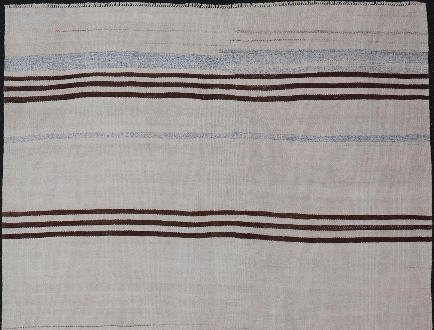 Vintage Kilim With Subtle Striped Patterns in Earthy Tones - Keivan Woven ArtsEN - 15167