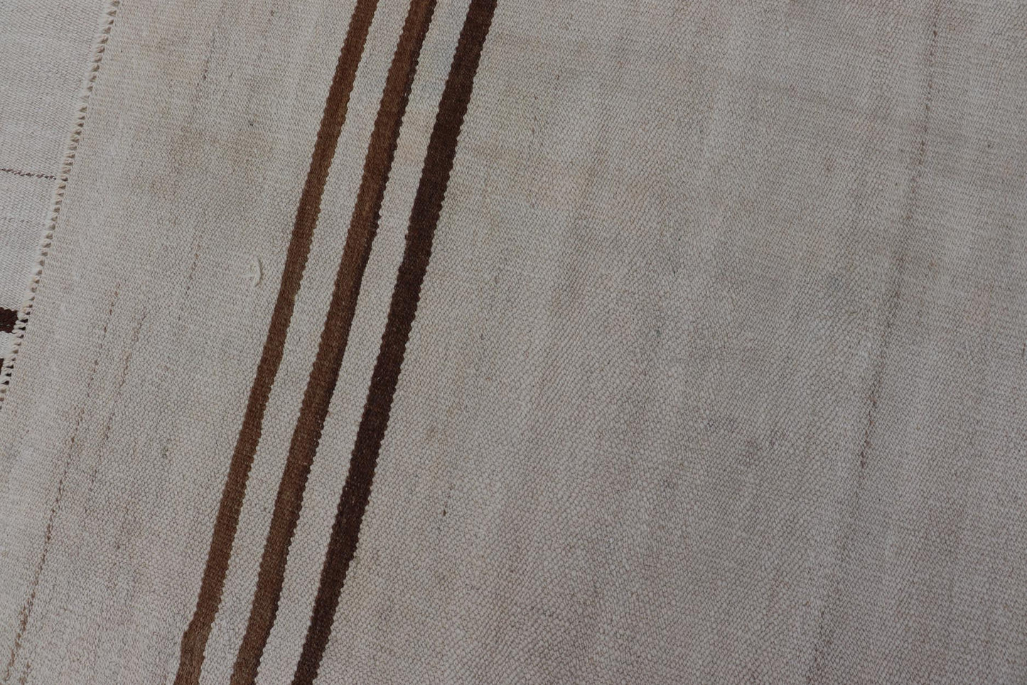 Vintage Kilim With Subtle Striped Patterns in Earthy Tones - Keivan Woven ArtsEN - 15167