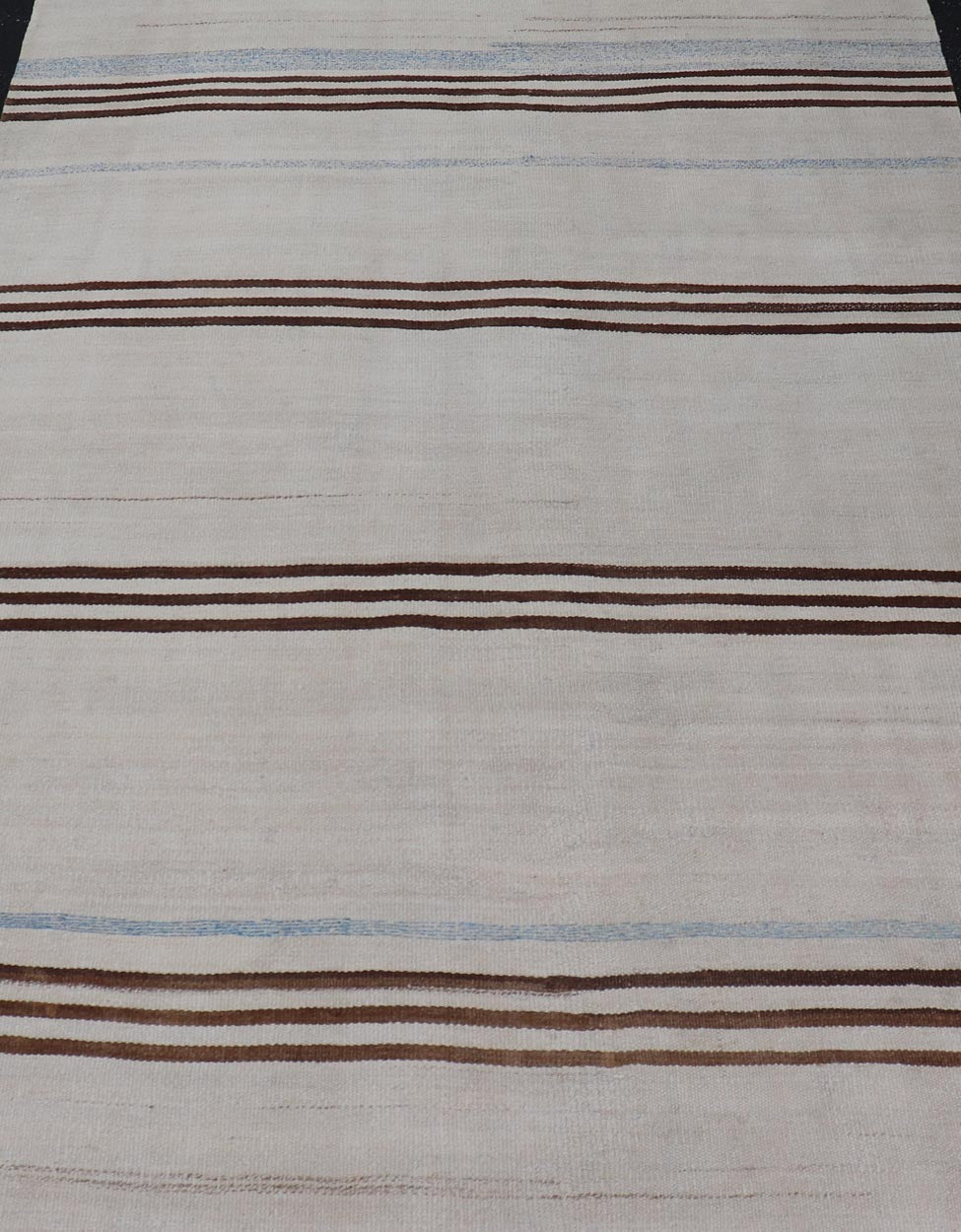 Vintage Kilim With Subtle Striped Patterns in Earthy Tones - Keivan Woven ArtsEN - 15167