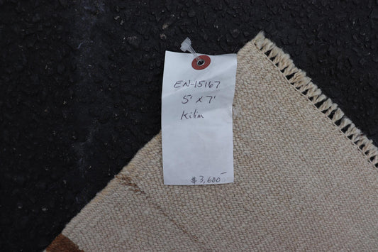 Vintage Kilim With Subtle Striped Patterns in Earthy Tones - Keivan Woven ArtsEN - 15167