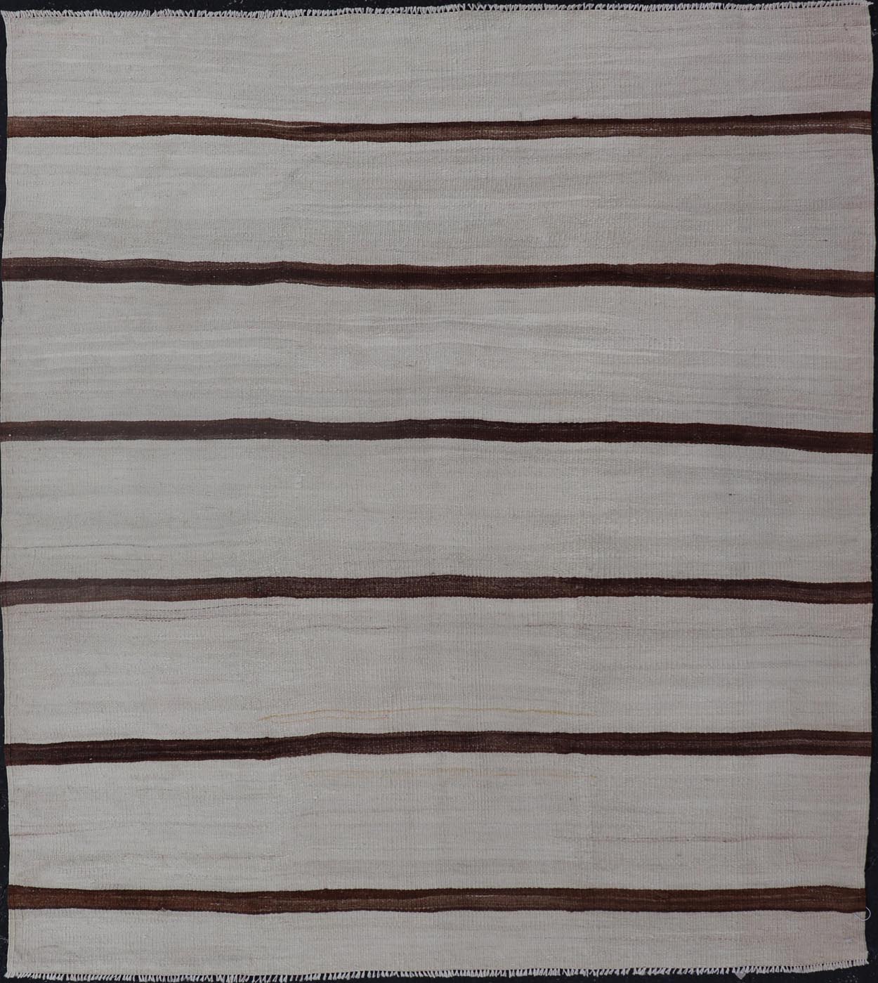 Turkish Vintage Kilim in Shades of Brown and Ivory with Stripe Design. Keivan Woven Arts / rug EN - 15170, country of origin / type: Turkey / Kilim, circa 1950 Measures: 4'2 x 5'0 This vintage striped design Turkish Kilim rendered in shade of brow... - Keivan Woven ArtsEN - 15170 - 23803Rug