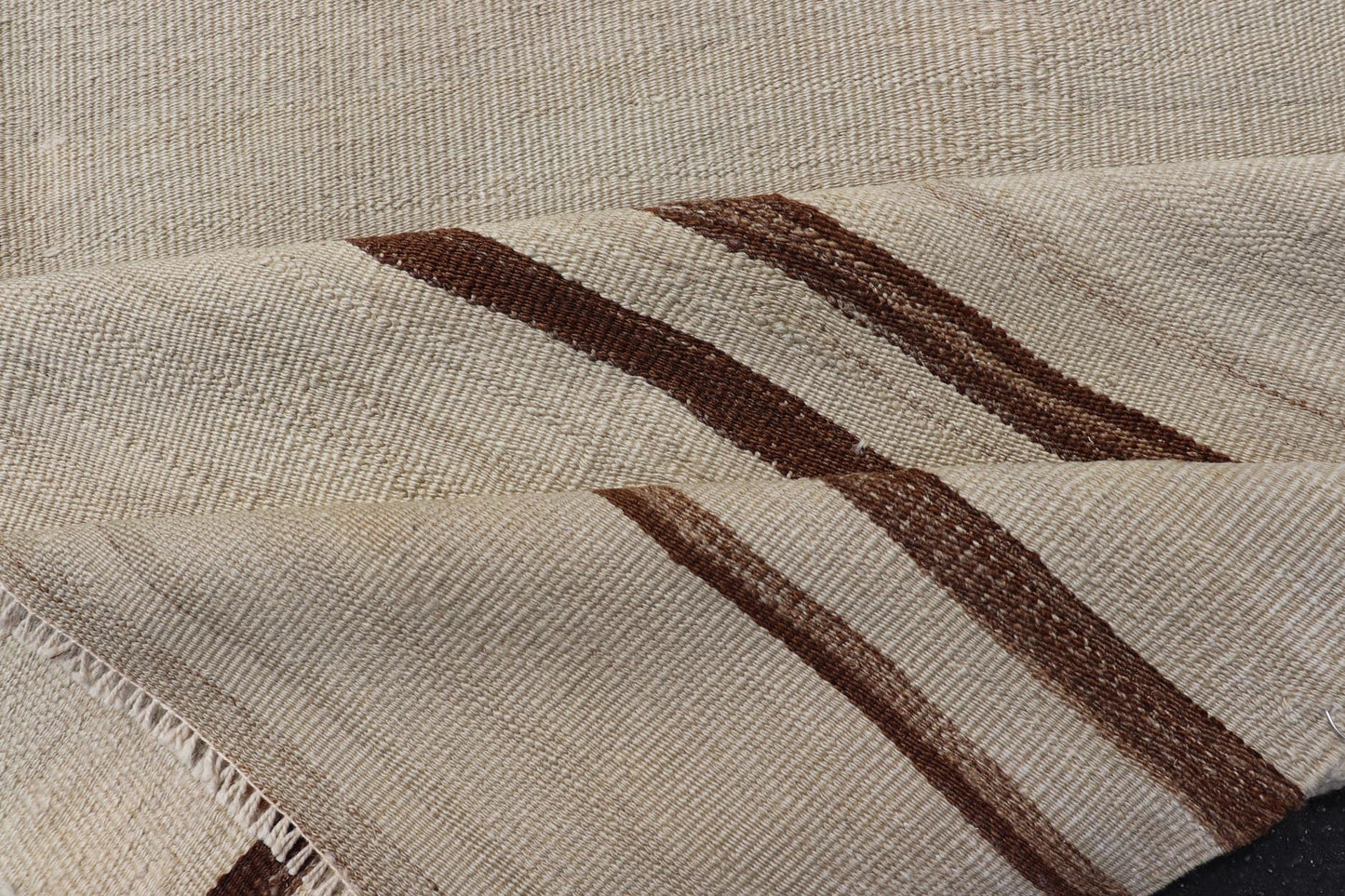 Minimalist Design Vintage Kilim Runner with Stripes in Brown and Ivory. Keivan Woven Arts / rug EN - 15171, country of origin / type: Turkey / Kilim, circa 1950 Measures: 3'2 x 11'9 This vintage flat - woven kilim runner features a minimalist de... - Keivan Woven ArtsEN - 15171 - 24025Rug