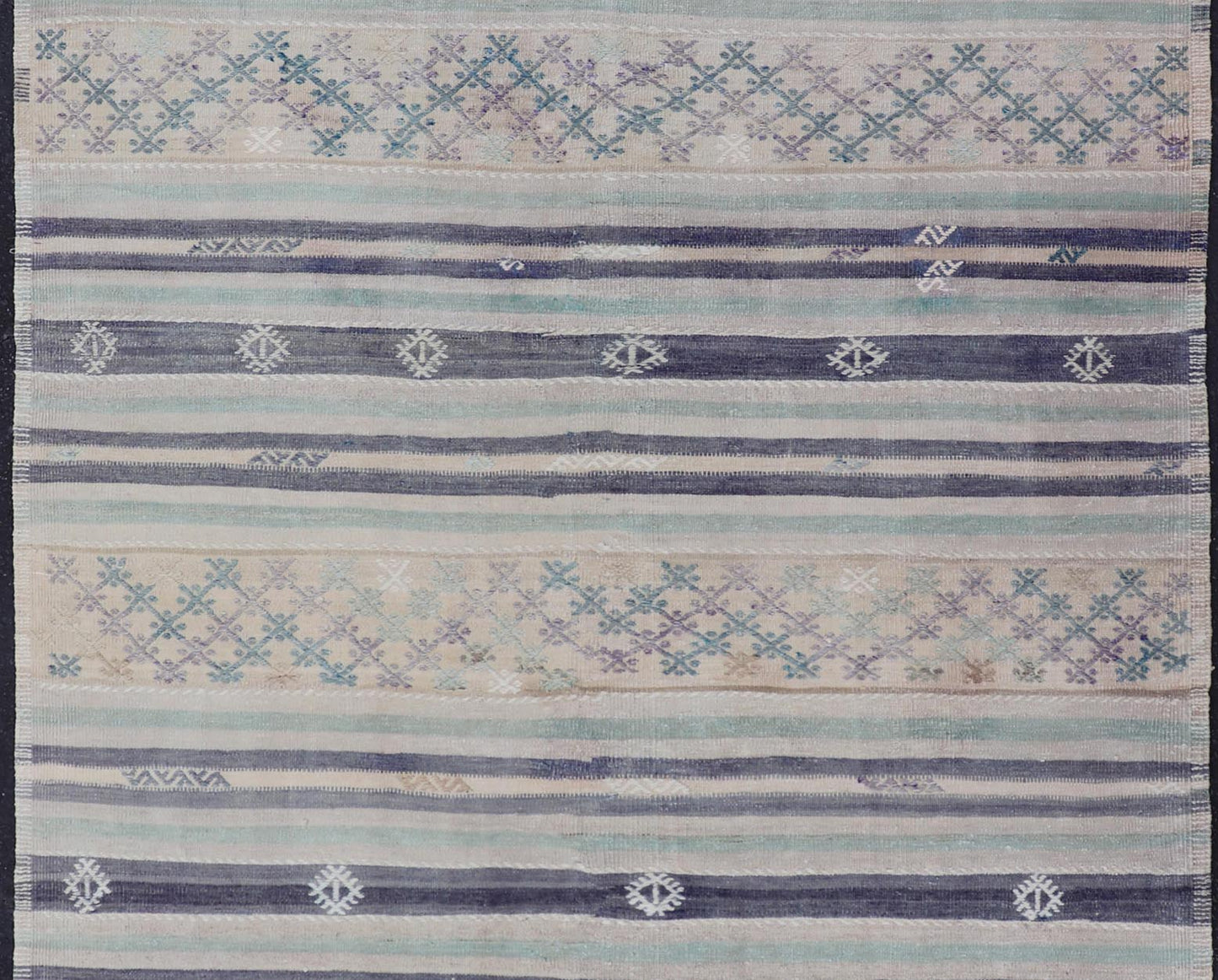 Vintage Turkish Flat - Weave L. teal, Taupe, butter, Lavender & Ink Blue. Keivan Woven Arts / rug/EN - 15179, country of origin / type: Turkey / Kilim, circa 1950 Measures: 5'6 x 8'0 This vintage flat - woven Kilim features a minimalist design... - Keivan Woven ArtsEN - 15179 - 24037Rug