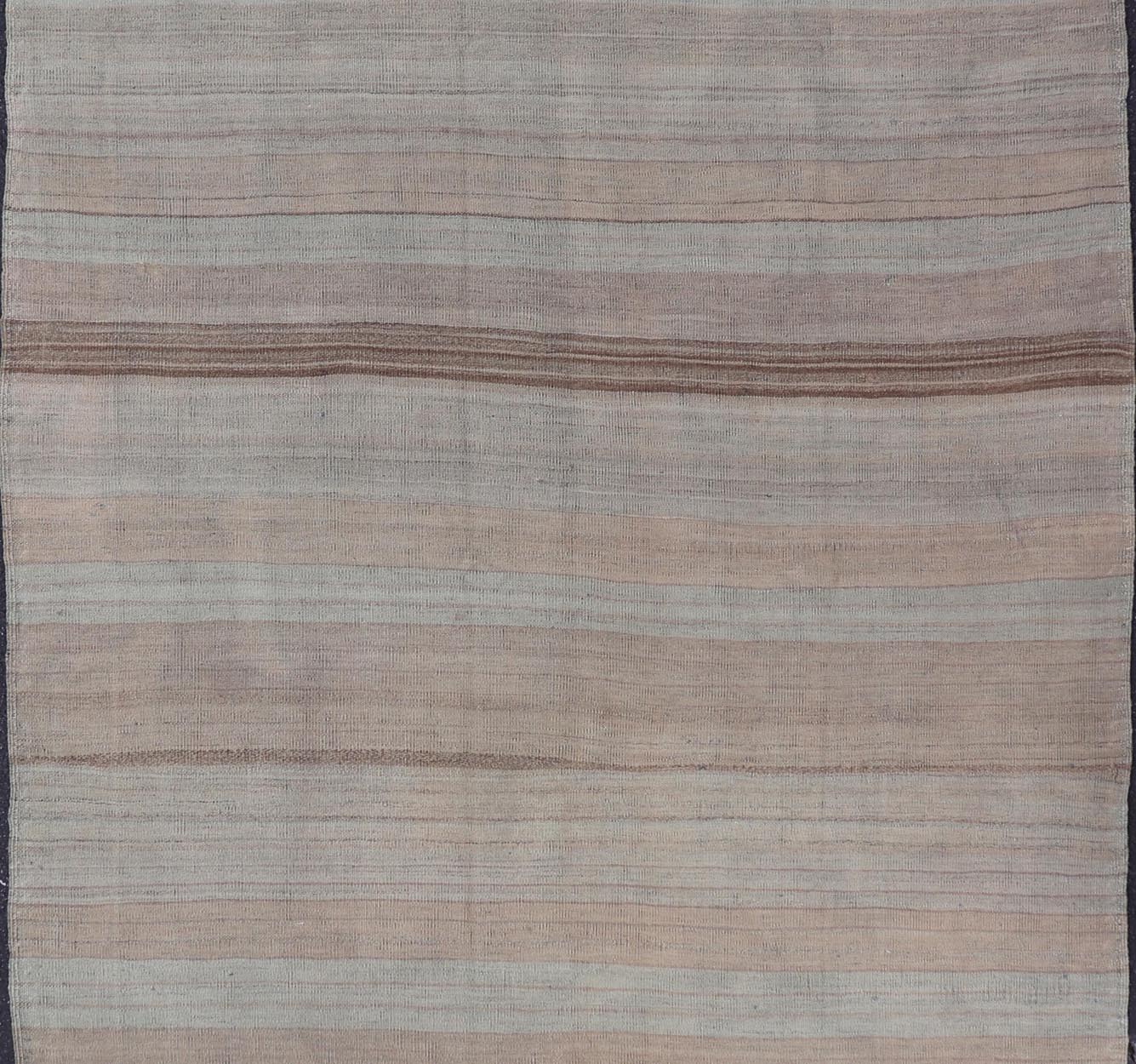Vintage Turkish Kilim Rug with Earthy Pastel Stripes - Keivan Woven ArtsEN - 15269Rug