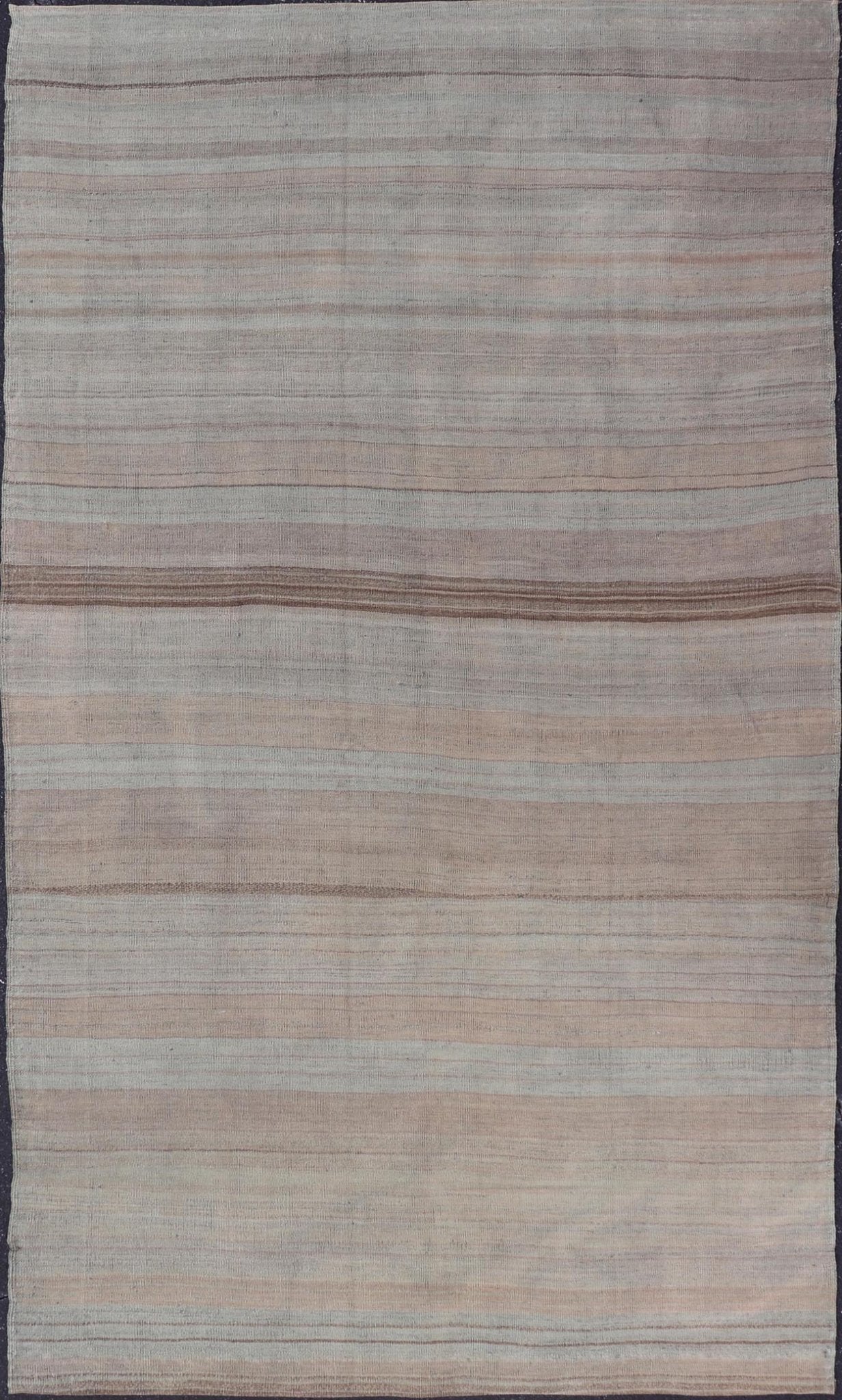 Vintage Turkish Kilim Rug with Earthy Pastel Stripes - Keivan Woven ArtsEN - 15269Rug