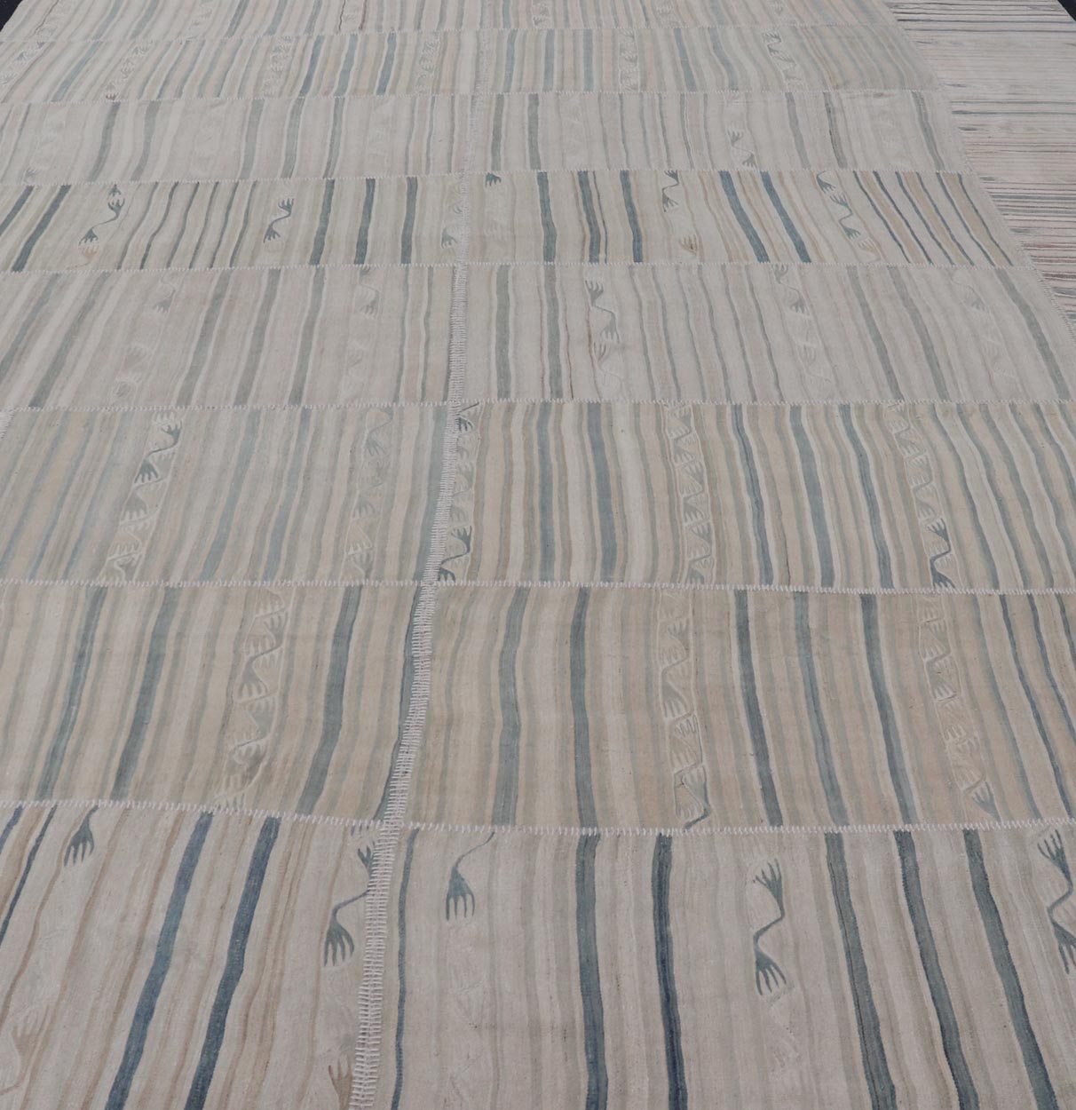Vintage Turkish Kilim Rug with Soft Pastel Stripes and Intricate Patterns - Keivan Woven ArtsEN - 15293Rug