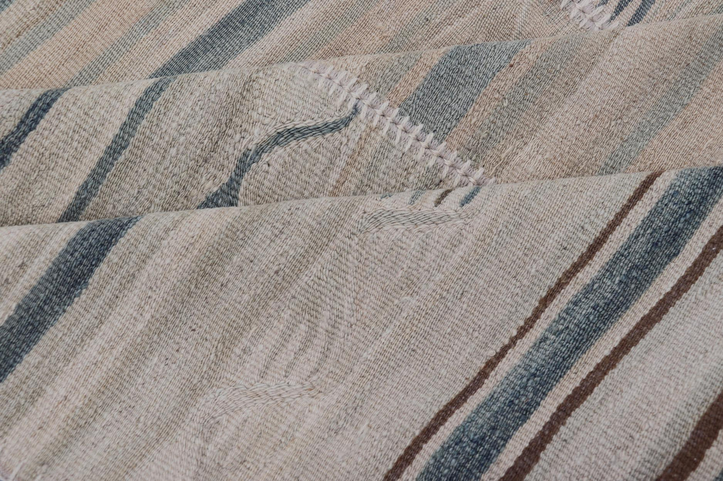 Vintage Turkish Kilim Rug with Soft Pastel Stripes and Intricate Patterns - Keivan Woven ArtsEN - 15293Rug