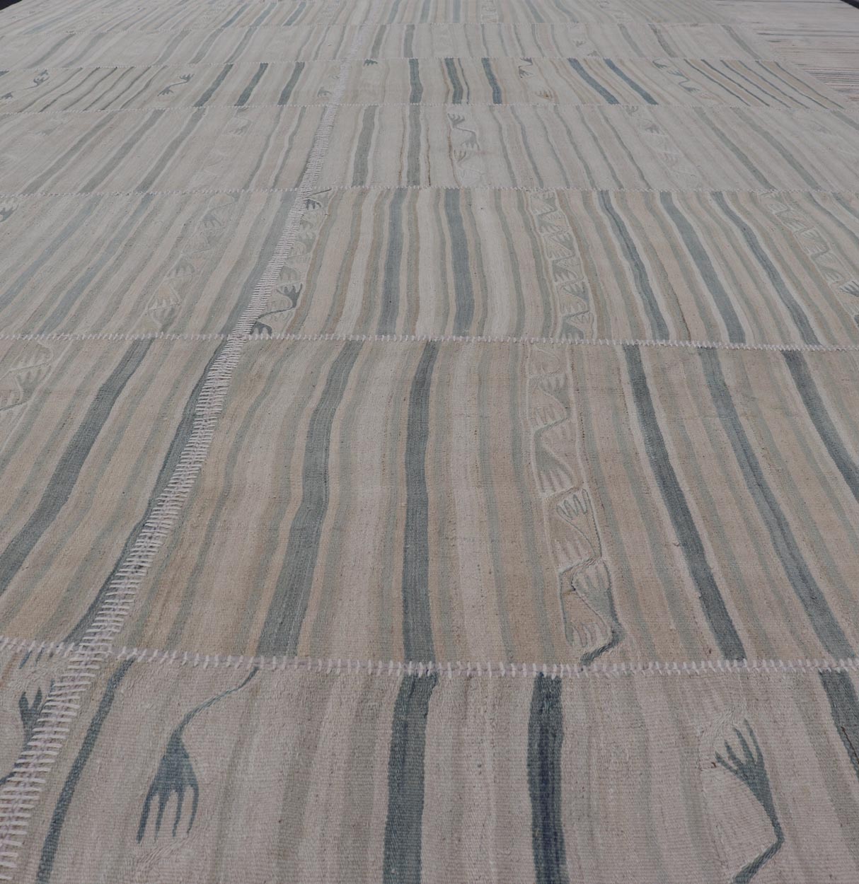 Vintage Turkish Kilim Rug with Soft Pastel Stripes and Intricate Patterns - Keivan Woven ArtsEN - 15293Rug