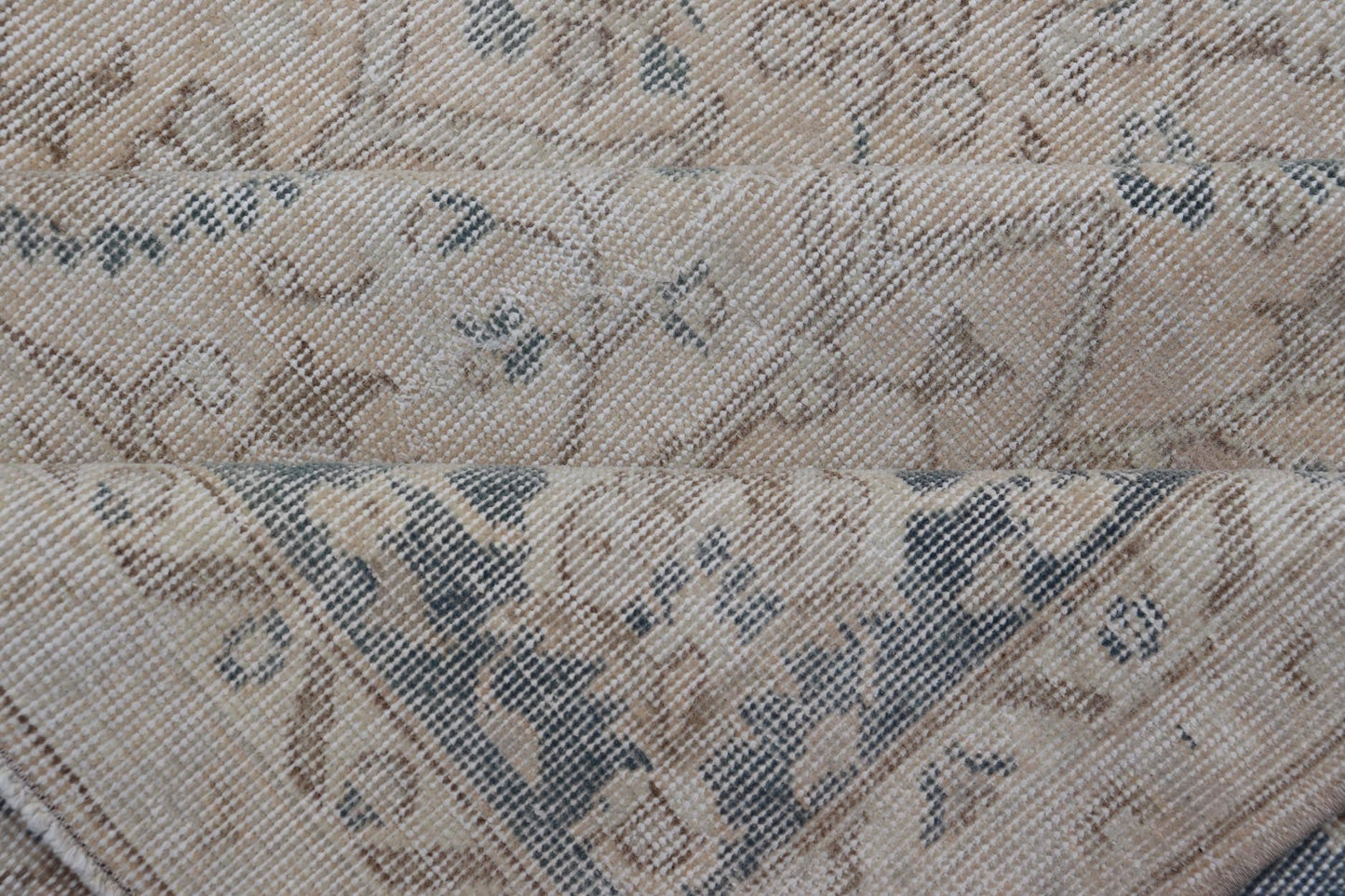 Blush, Tan, & Blue Vintage Turkish Distressed Rug with All - Over Floral Design. Blush, Cream, light brown, gray blue and Blue Vintage Turkish Distressed Rug with All - Over Floral Design in Tan, gray blue, light brown. Keivan Woven Arts, rug/EN - 154... - Keivan Woven ArtsEN - 15414 - 23827Rug