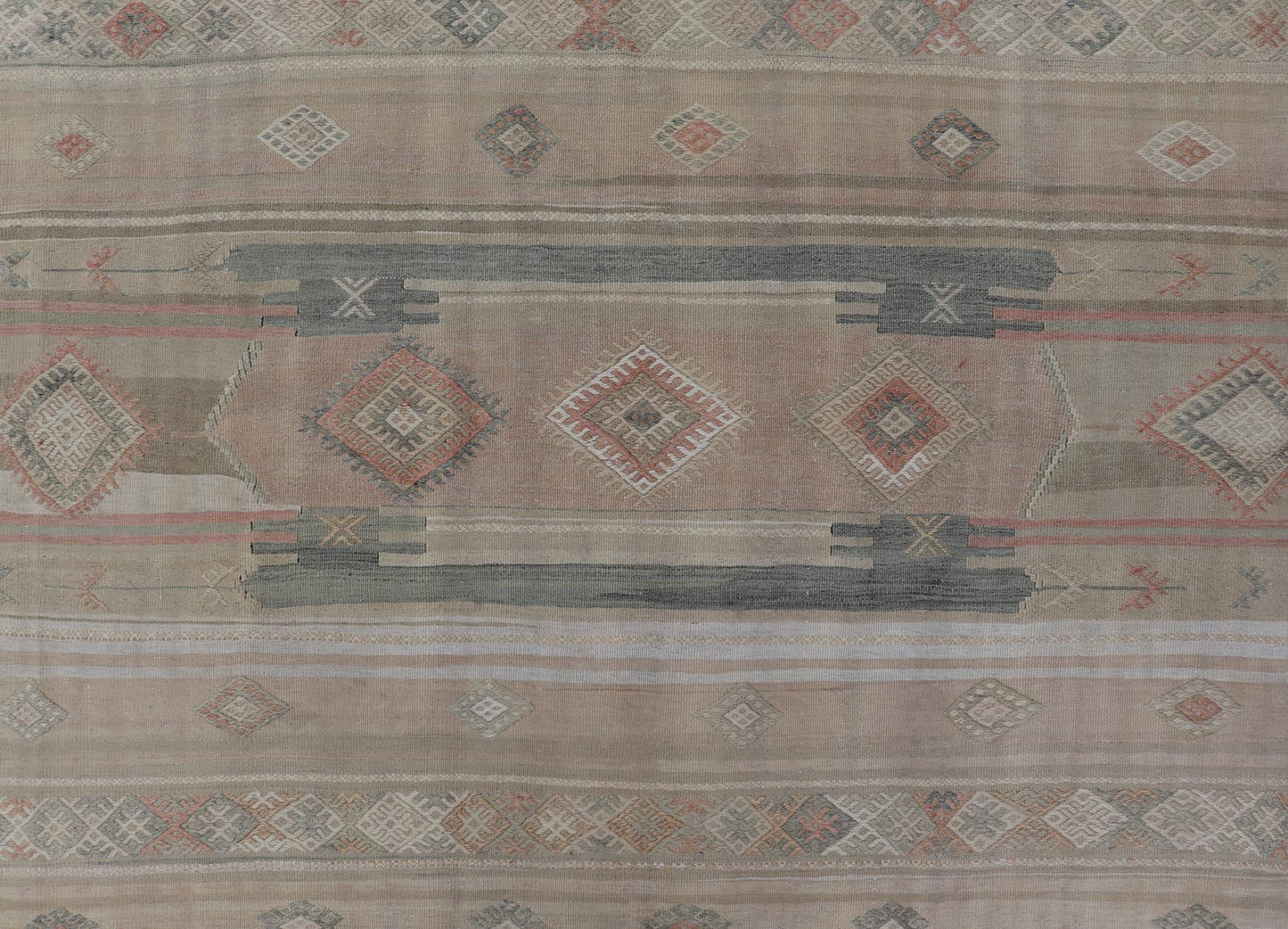 Vintage Turkish Kilim Rug with Soft Geometric Patterns and Earthy Tones - Keivan Woven ArtsEN - 15418Rug