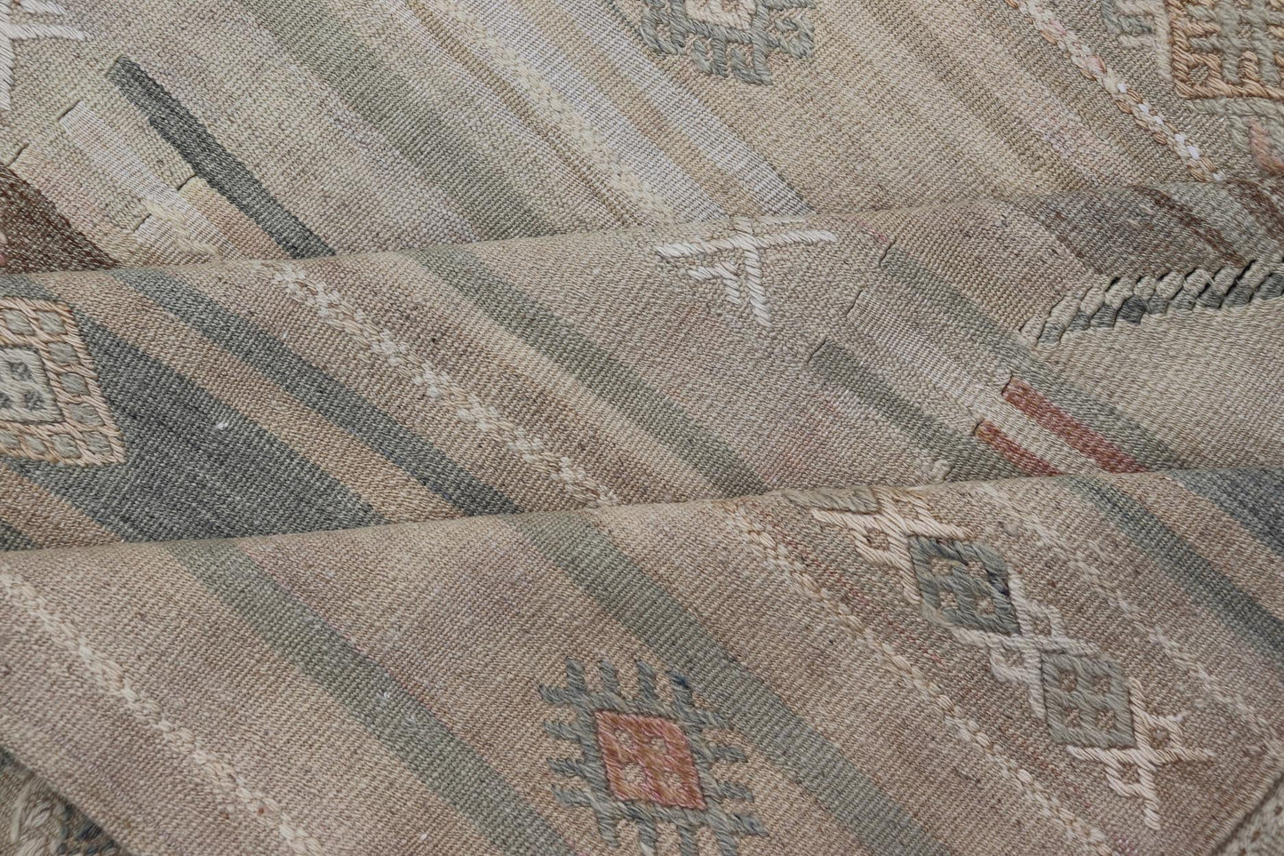 Vintage Turkish Kilim Rug with Soft Geometric Patterns and Earthy Tones - Keivan Woven ArtsEN - 15418Rug