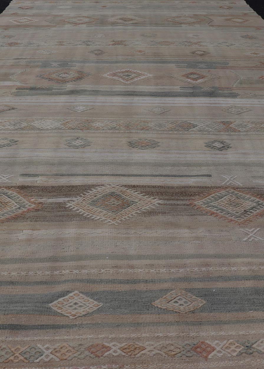 Vintage Turkish Kilim Rug with Soft Geometric Patterns and Earthy Tones - Keivan Woven ArtsEN - 15418Rug