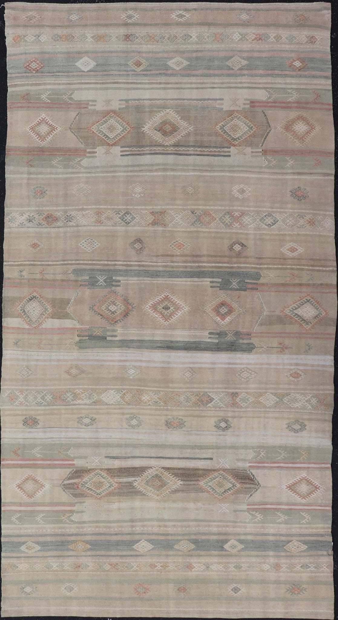 Vintage Turkish Kilim Rug with Soft Geometric Patterns and Earthy Tones - Keivan Woven ArtsEN - 15418Rug